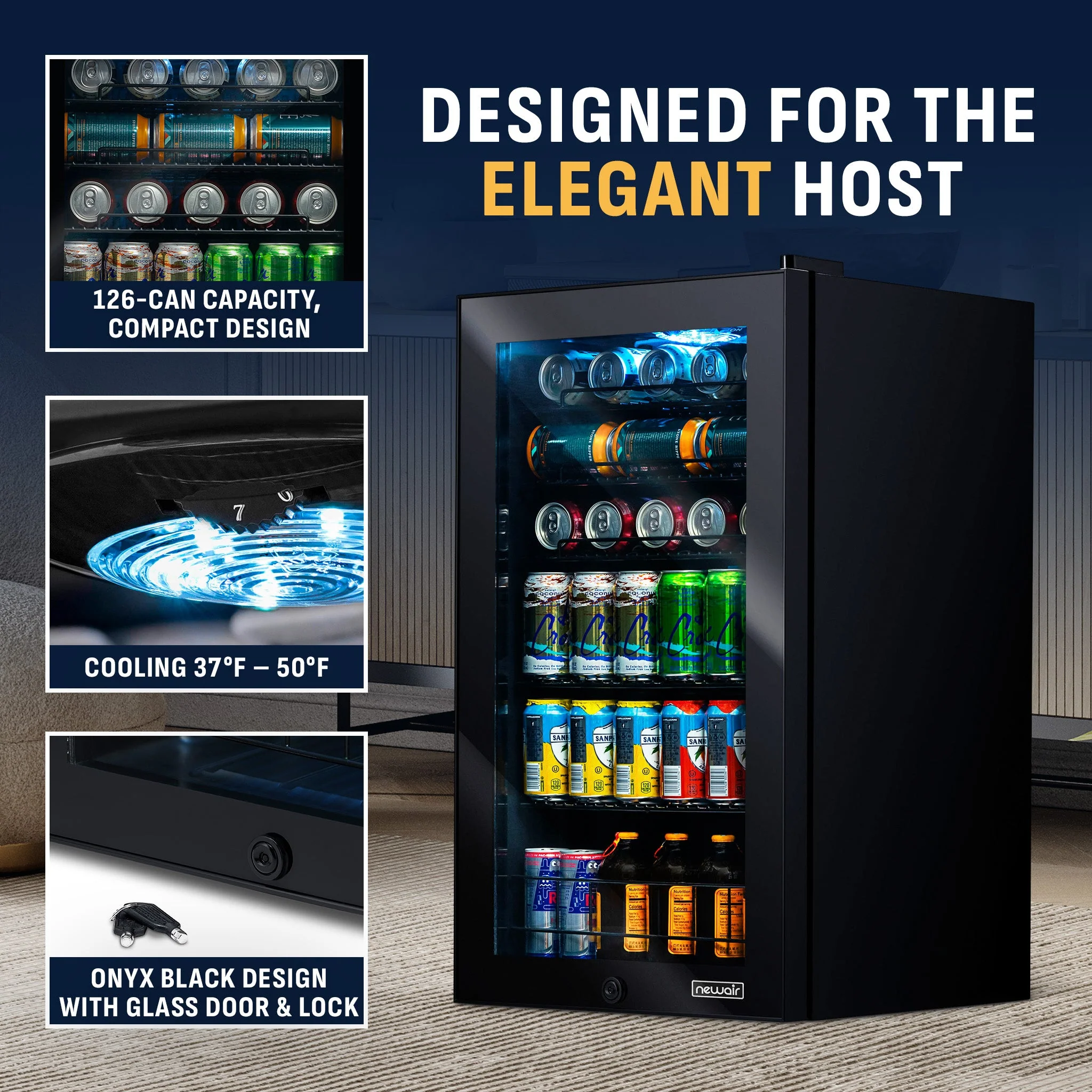 Newair 126-Can Freestanding Black Beverage Fridge - 18.8