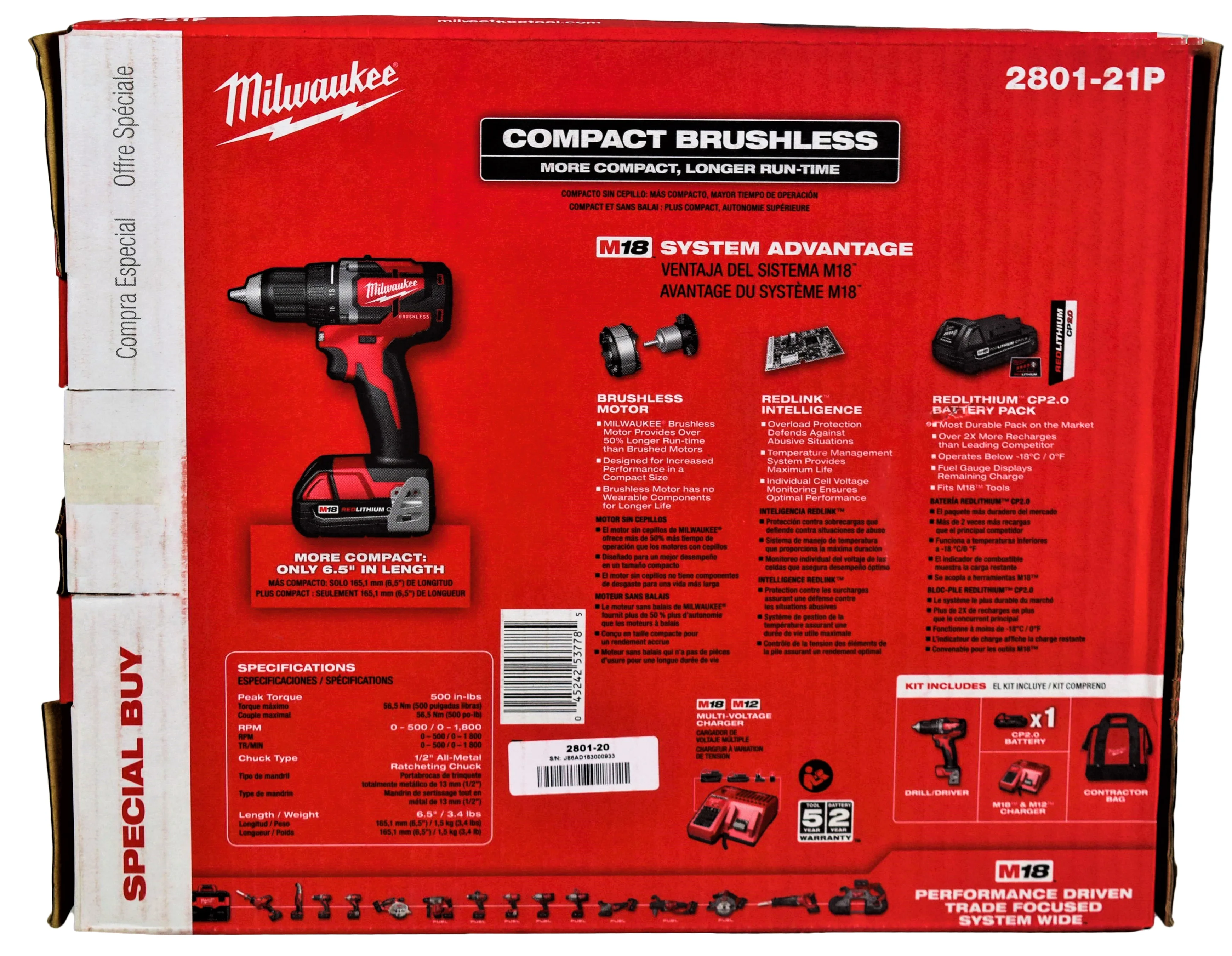 M18 18V Li-Ion Compact Brushless Cordless 1/2 in. Drill/Driver Kit - Image 2