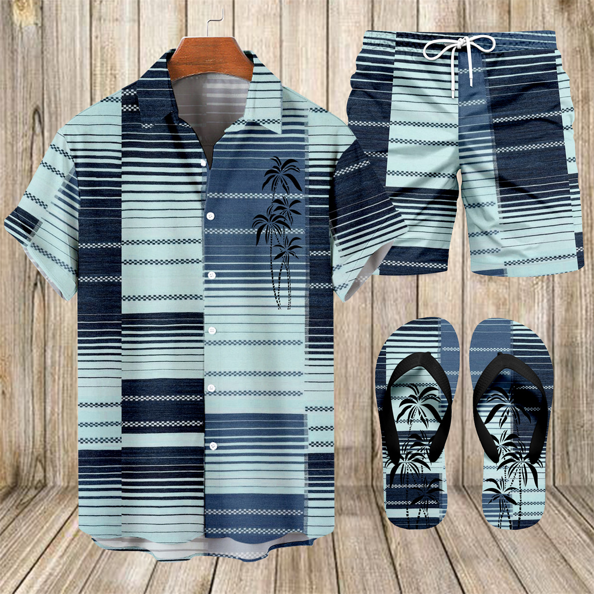 Ensemble trois pièces Suitmens pour homme, chemise à imprimé bowling hawaïen, réf. 049