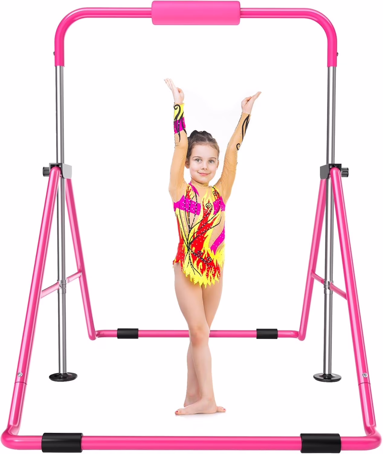 Gymnastics Bar with Mat for Kids, Height Adjustable Junior Training Bar Mat for Home, Folding Gymnastic Horizontal Bars Equipment (Pink+Mat)(PINKBARMAT) - Image 7