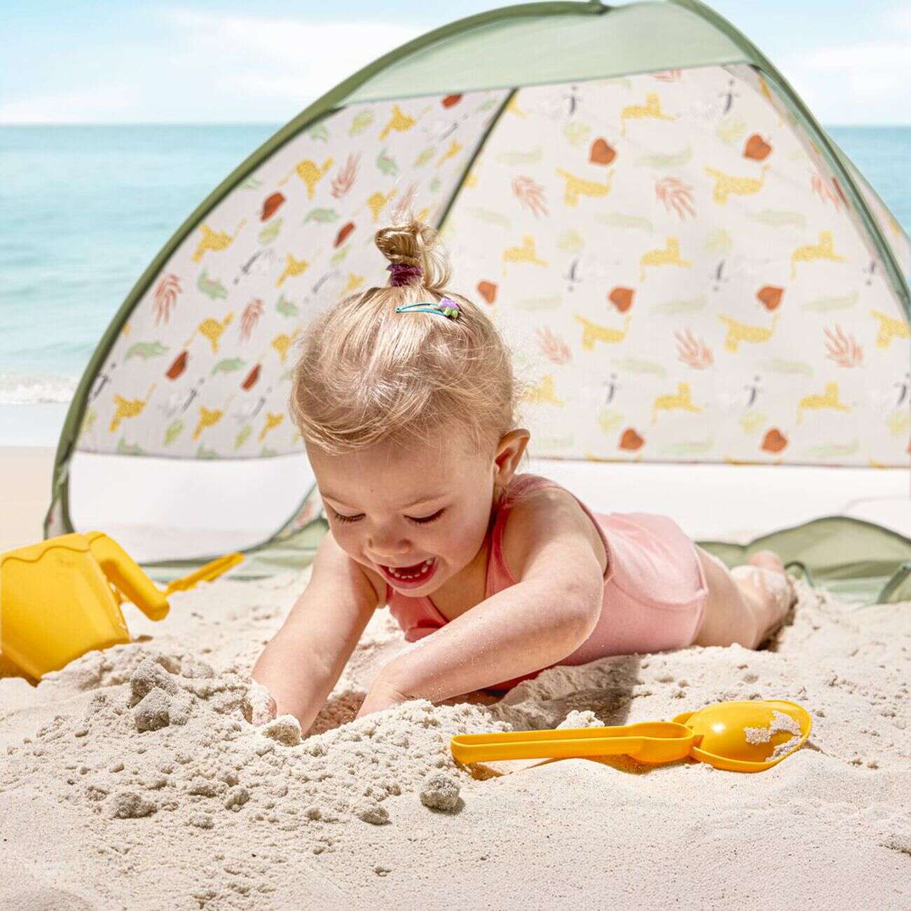 Tente de plage pop-up enfant blanc motif animaux 120x96xH85cm