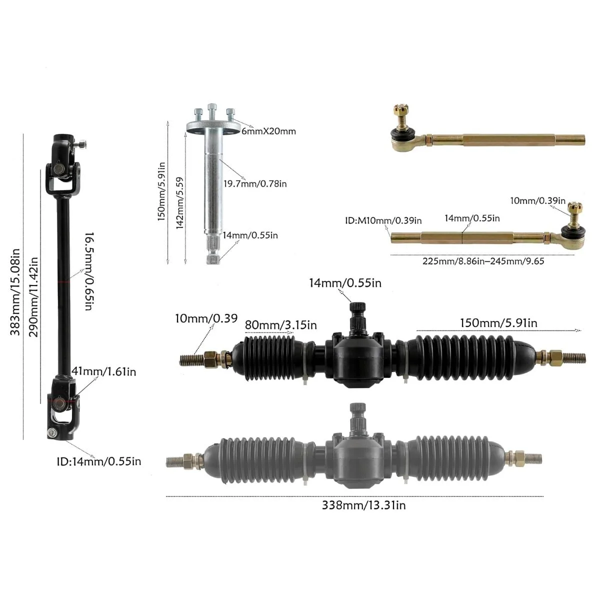 Steering Wheel Kit, Front Steering Gear Rack Joint Tie Rod & Wheel Assembly, Front Axle Kit Front Steering Assy Go Kart Drift Trike Tie Rod Wheel Hubs Ball Joint for DIY ATV Quad Go Kart Cart