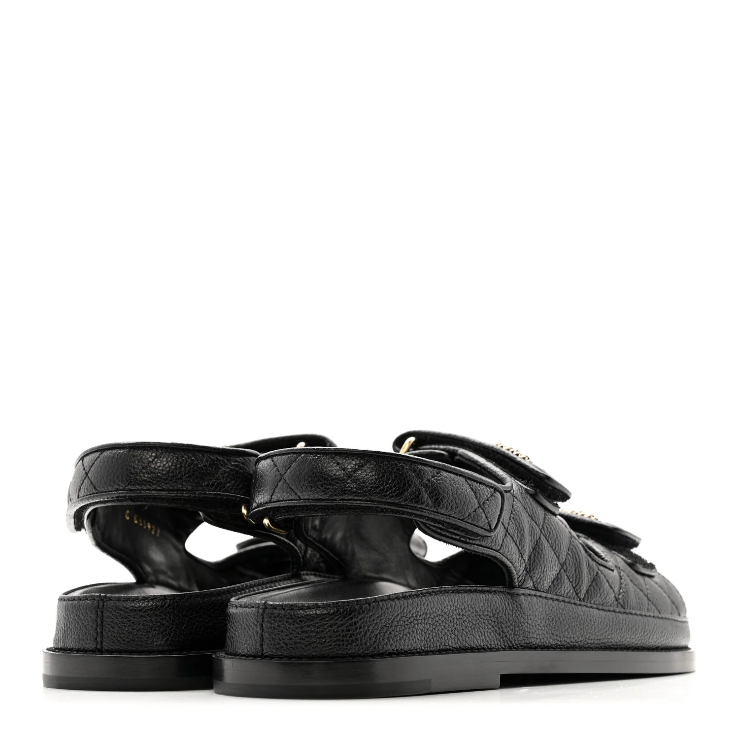 Grained Calfskin Velcro Dad Sandals 38.5 Black
