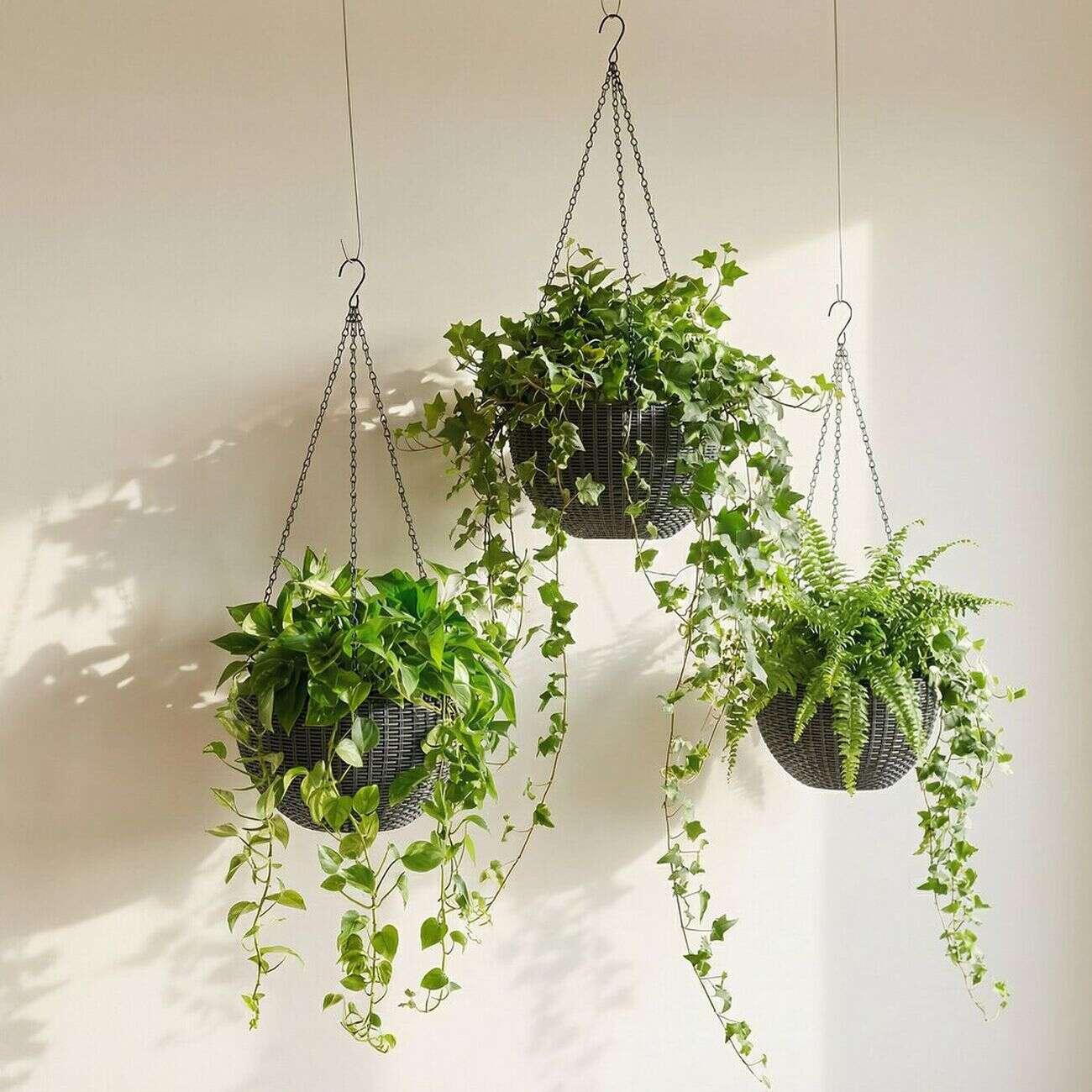 Pot de fleur rond à suspendre plastique noir Ø26xH66cm