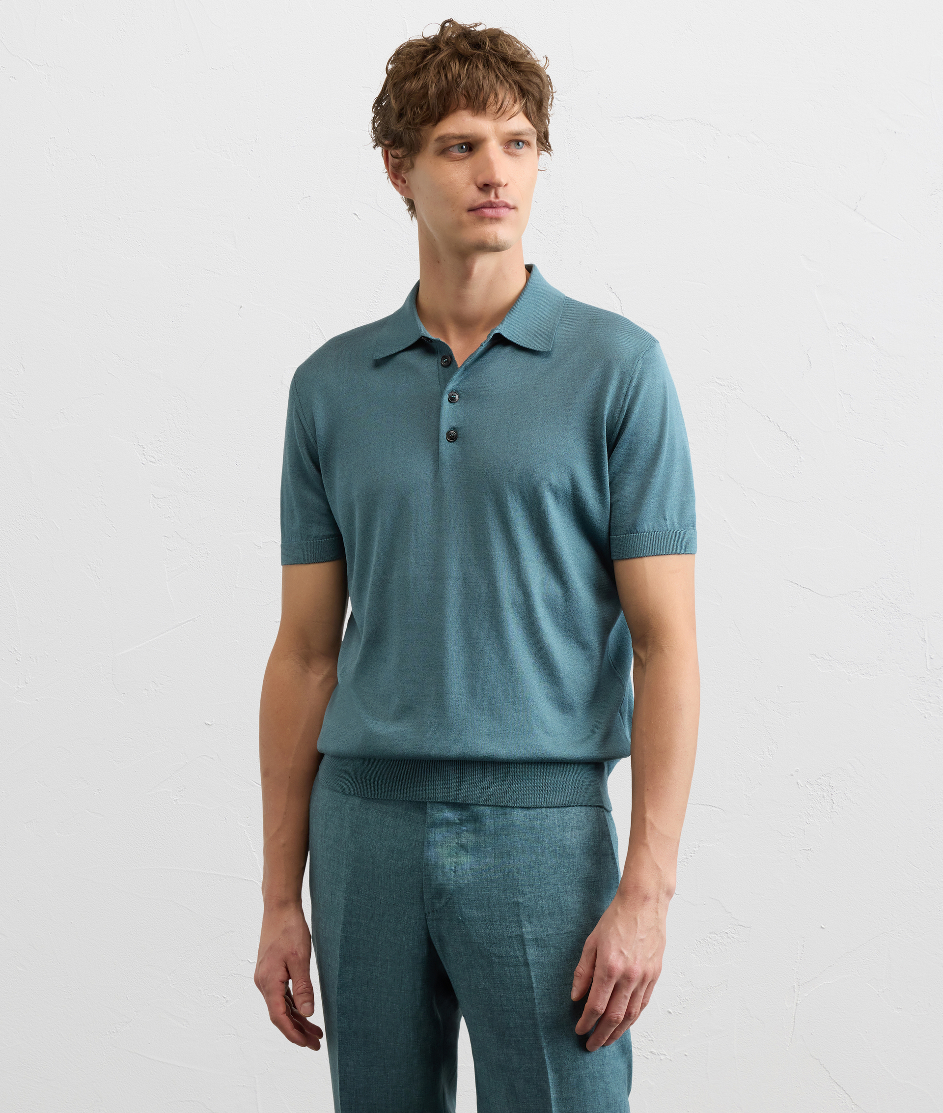 SINGLE BREASTED JACKET IN PURE VISCOSE IN TEAL BLUE