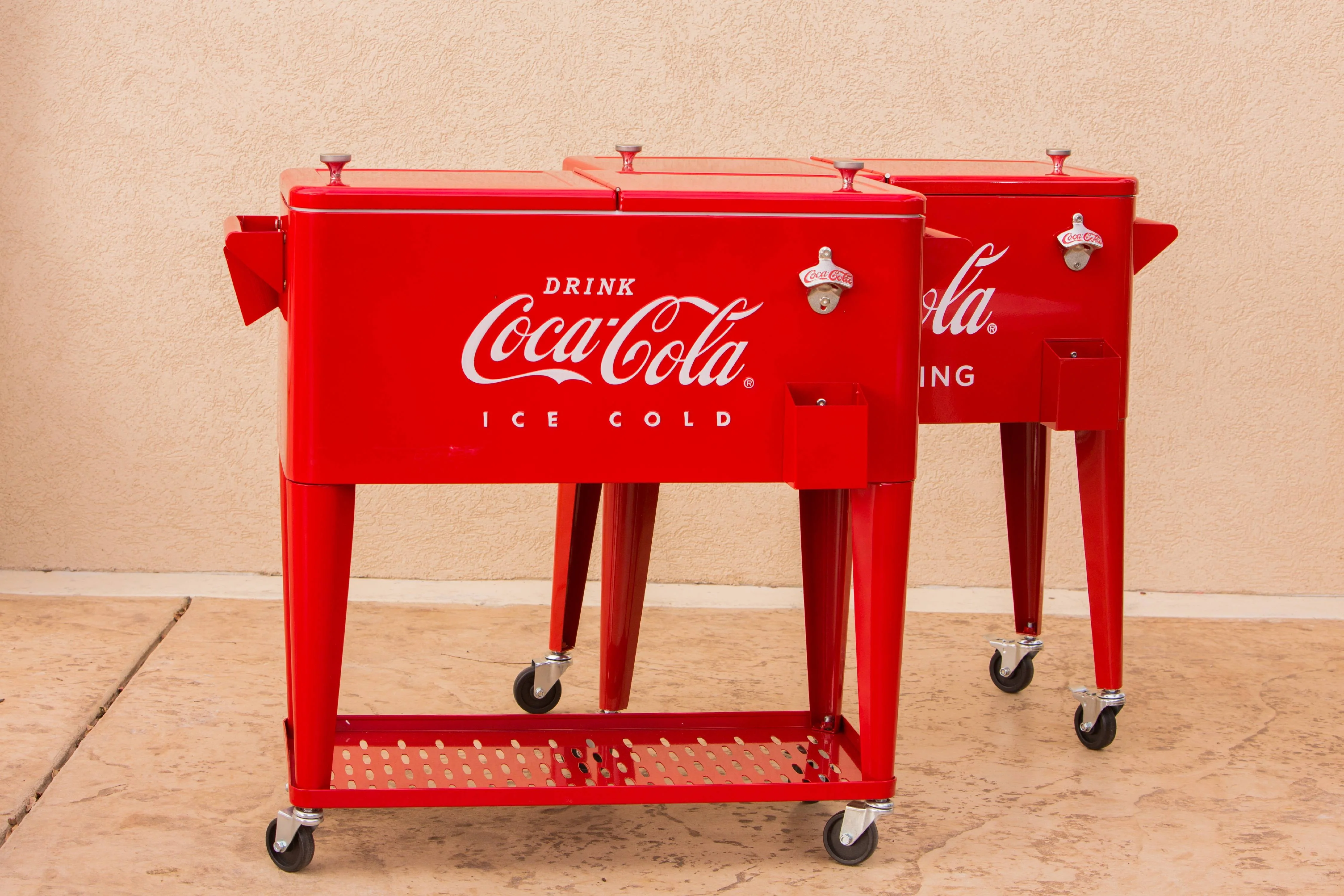 Leigh Country CP 98126 Metal 80 Qt. Coca - Cola Outdoor Patio Cooler with Tray - Red