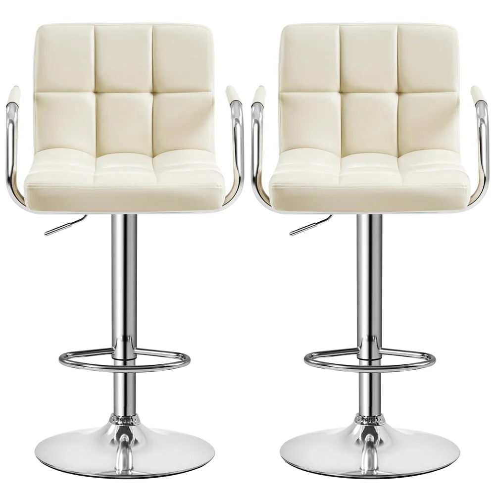 2pcs PU Leather Adjustable Bar Stools for Dining Room, Black(Beige)