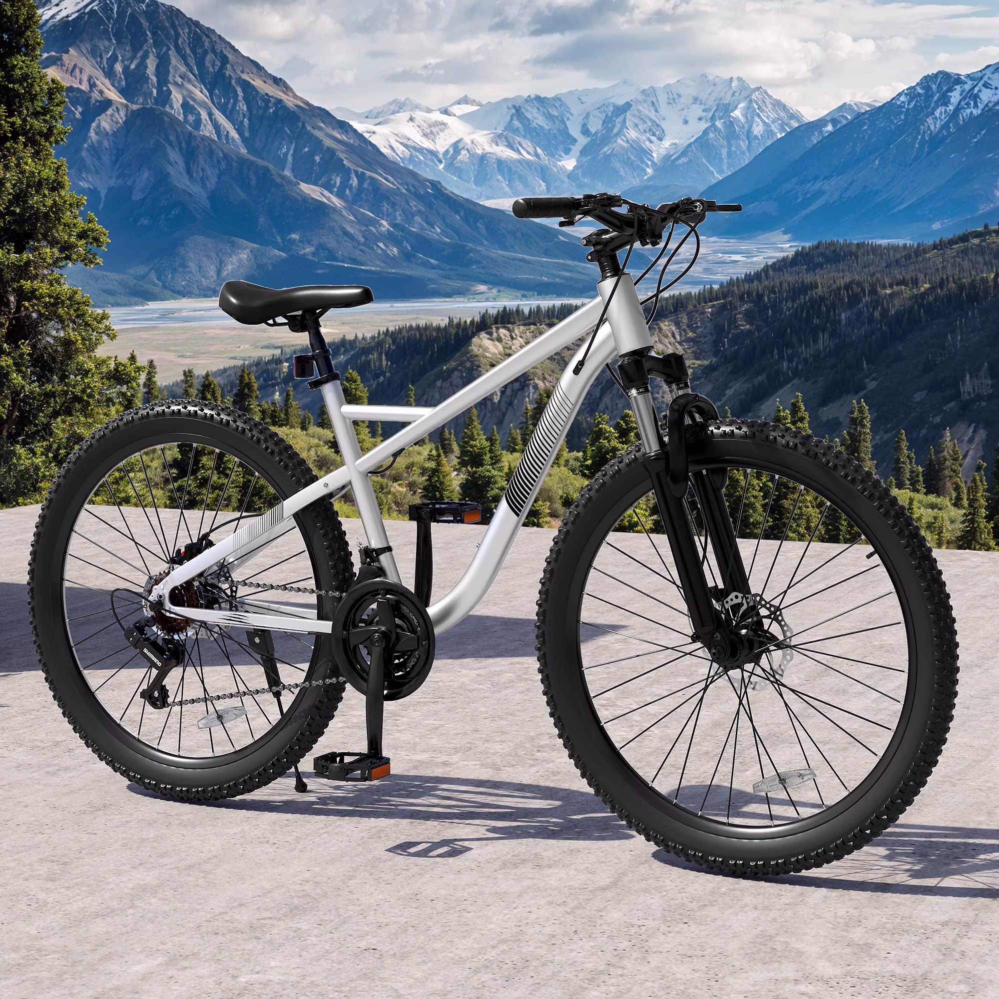 ModFusion 26-Inch Aluminum Alloy Mountain Bike, 21-Speed, Disc Brakes, Black with Brown Tires, 85% Assembled