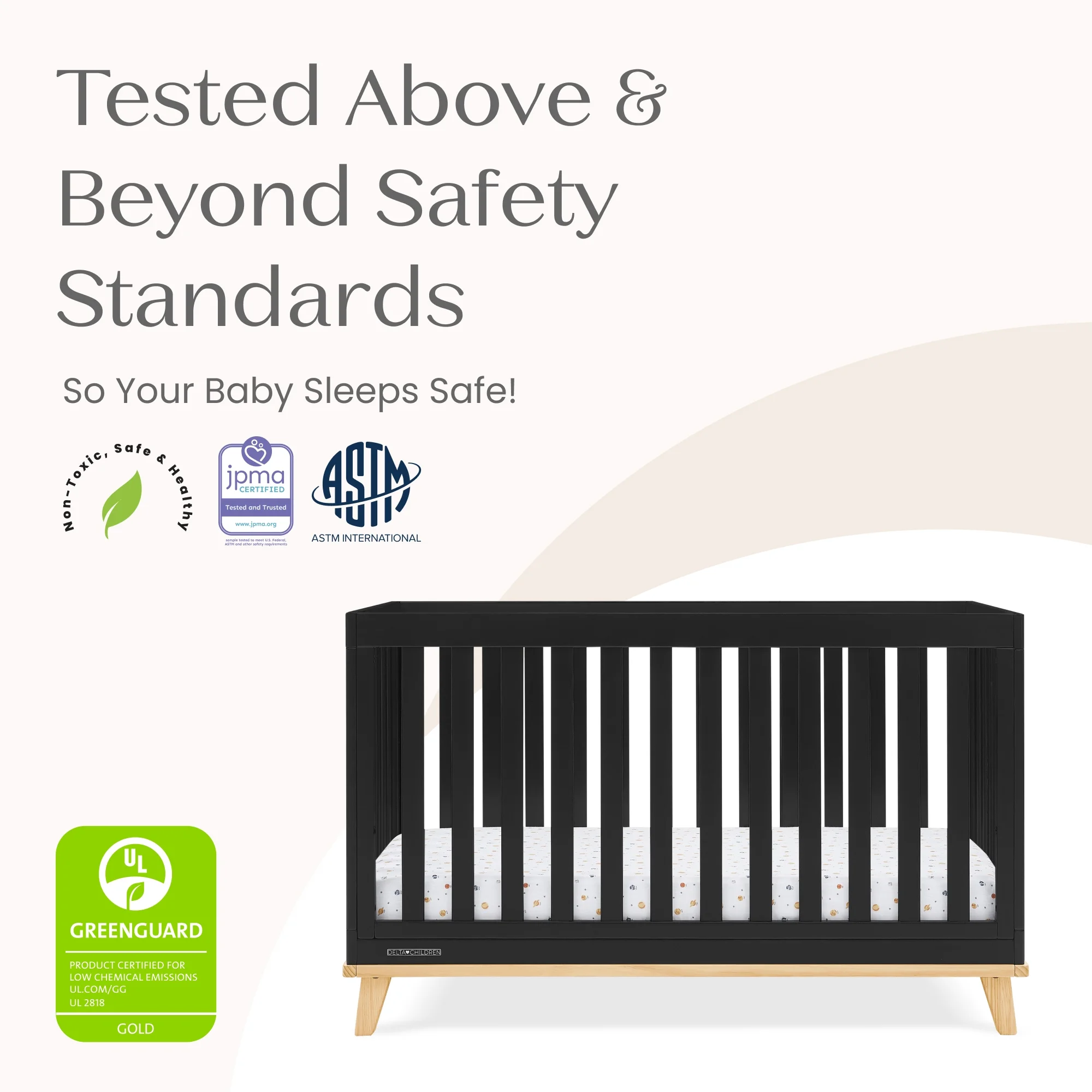 Frankie 4-in-1 Convertible Crib Greenguard Gold Certified, Black with Natural(Black with Natural) - Image 8