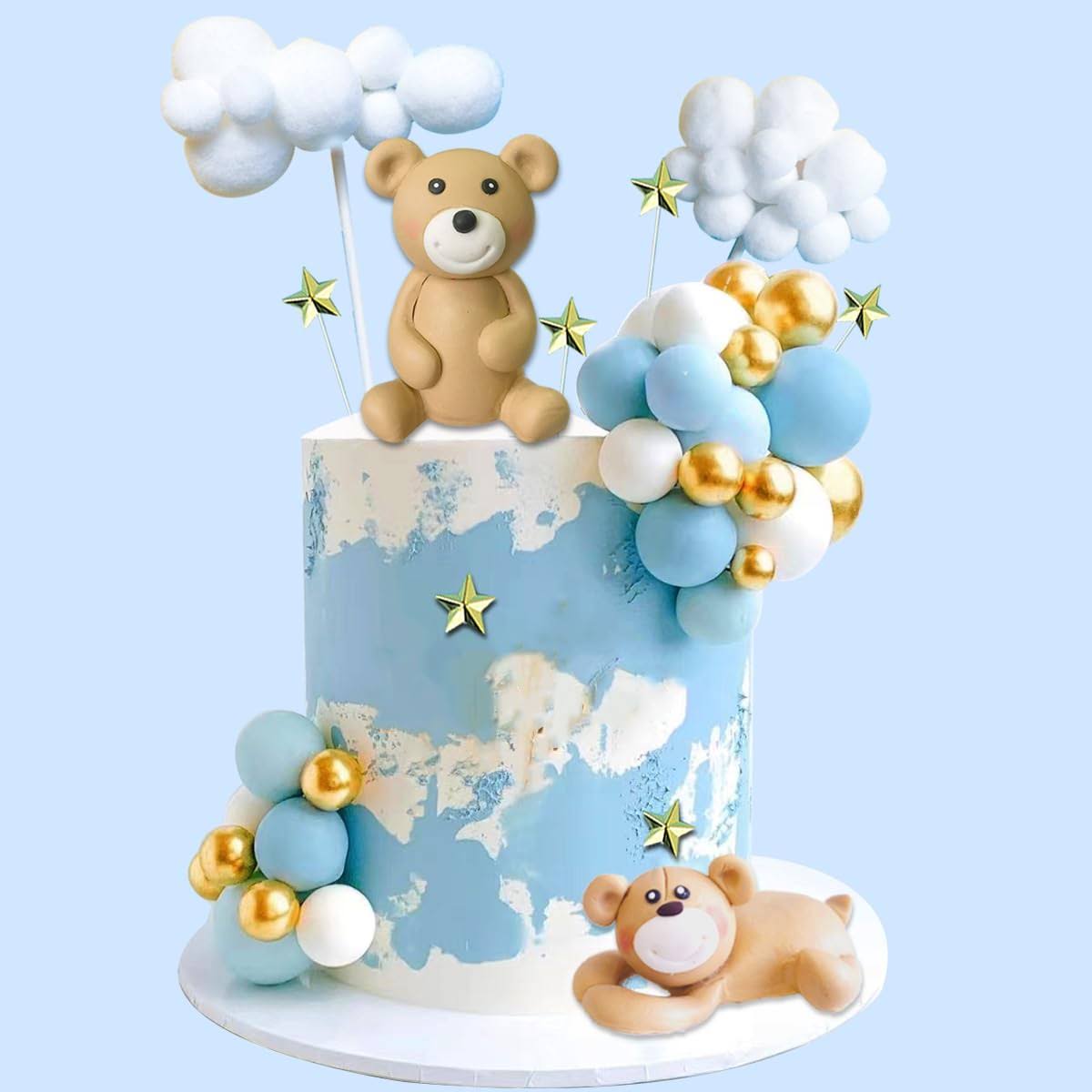 LEFUBABY 3D Bear Balls Cake Toppers for Birthday Baby Shower Party Decorations (Blue Ball)