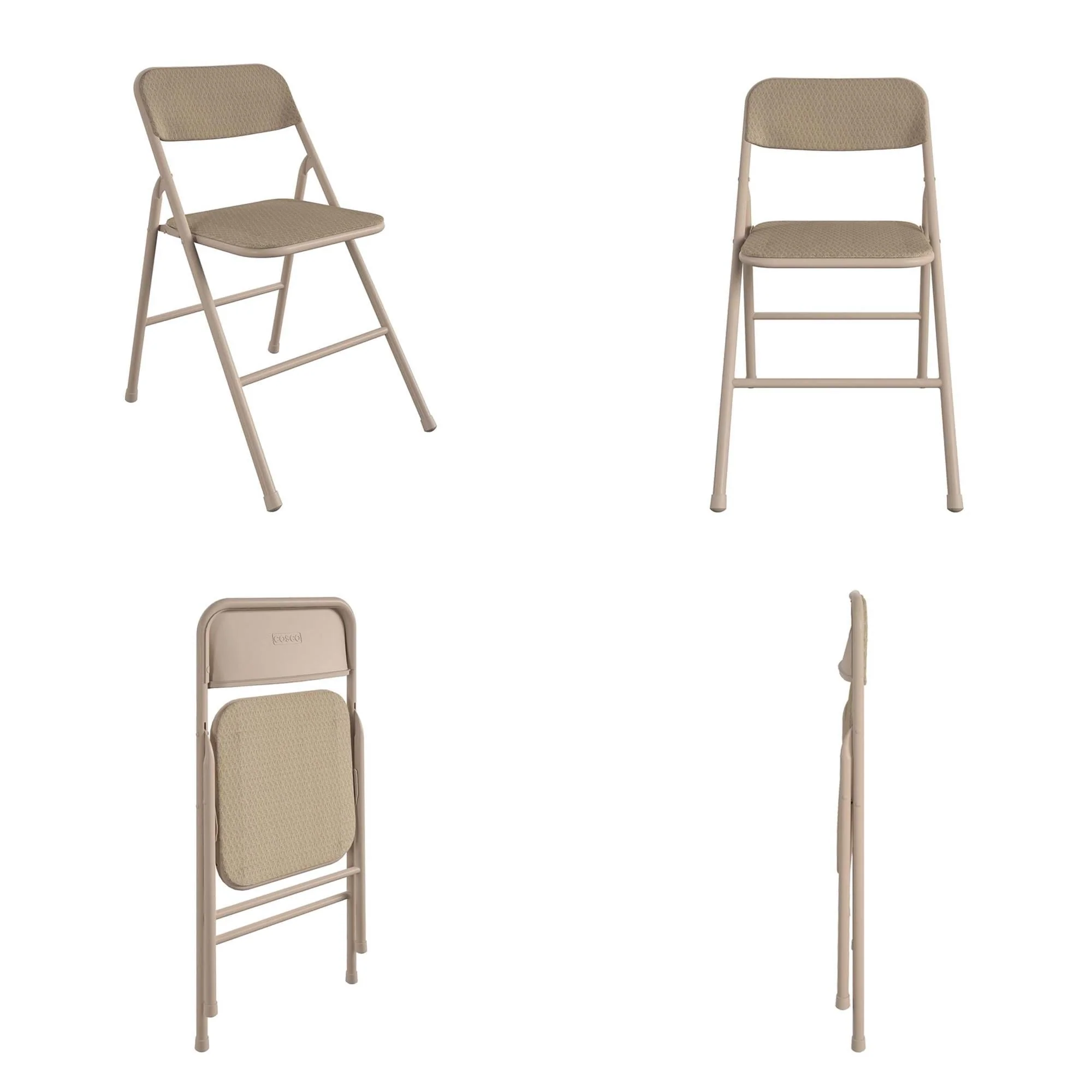 COSCO 5 - Piece Folding Dining Set with Card Table and 4 Fabric Padded Chairs, Tan
