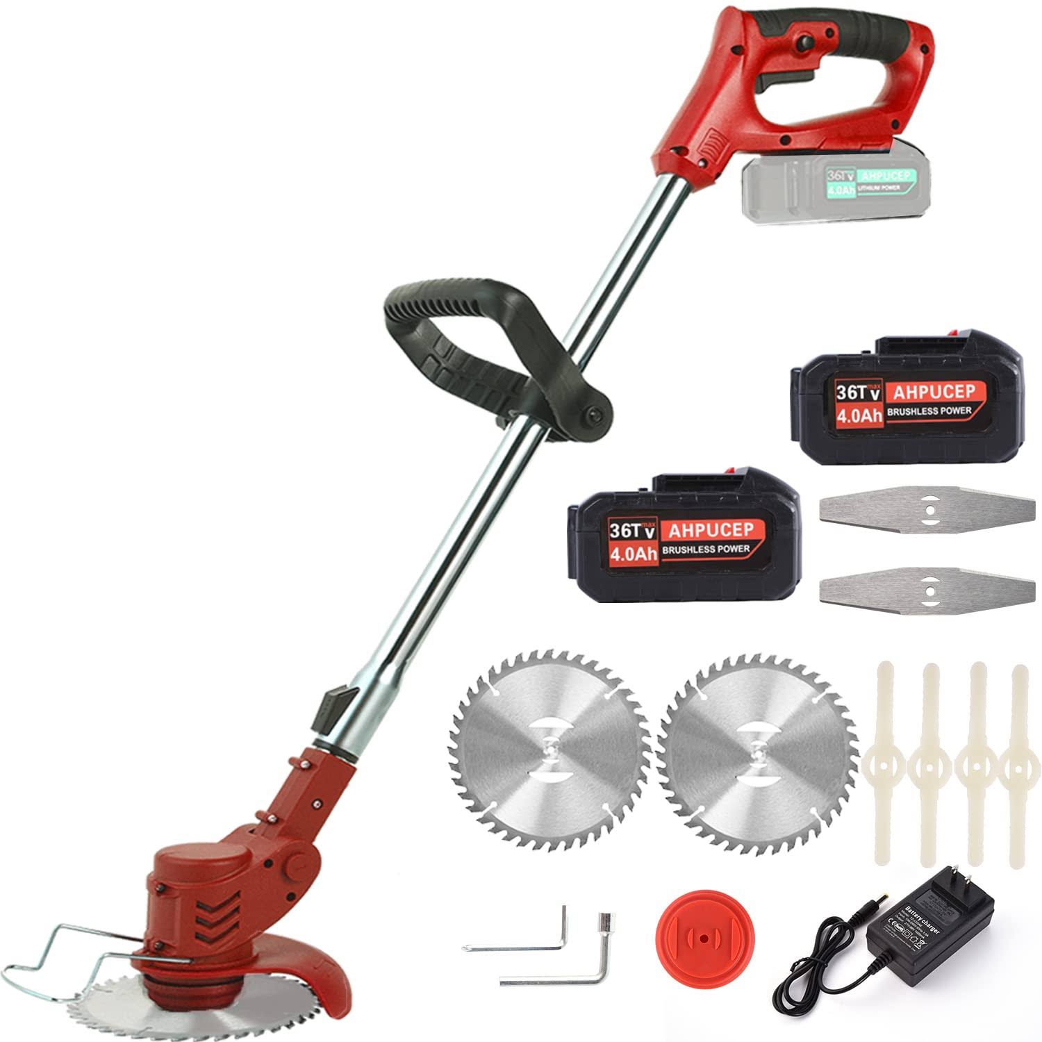 Cordless Brush Cutter Weed Wacker with 3Types Blades,Stringless Weed Eater Electric Brush Cutter Battery Powered for Lawn Garden Pruning/Trimming