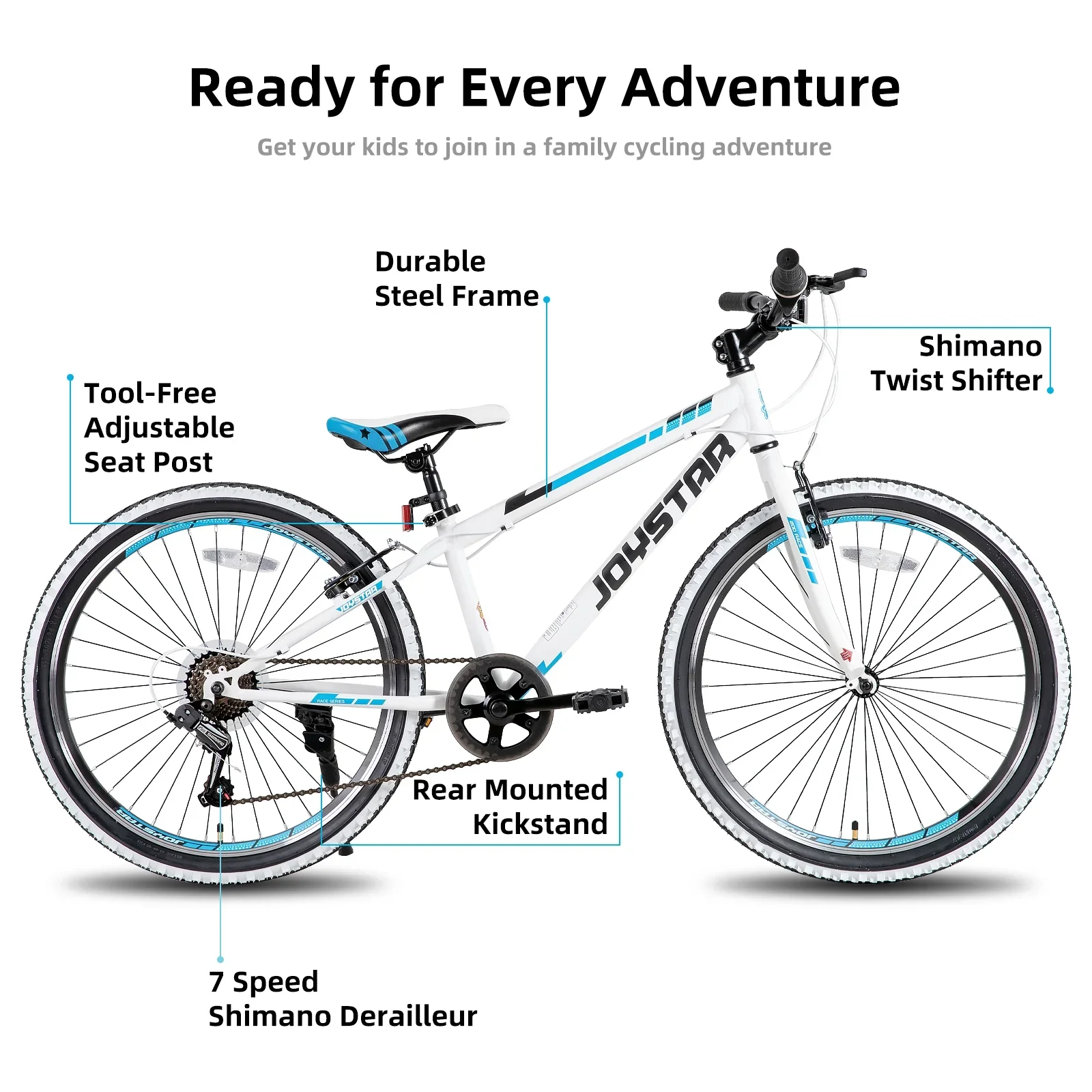 JOYSTAR Lubbock 20 24 Inch Kids Bike for Boys & Girls Ages 7-12 Years Hardtail Mountain Bike for Kids with 1-Speed/7-Speed Drivetrain, White Wall Knobby Tires, Kids' Bicycle