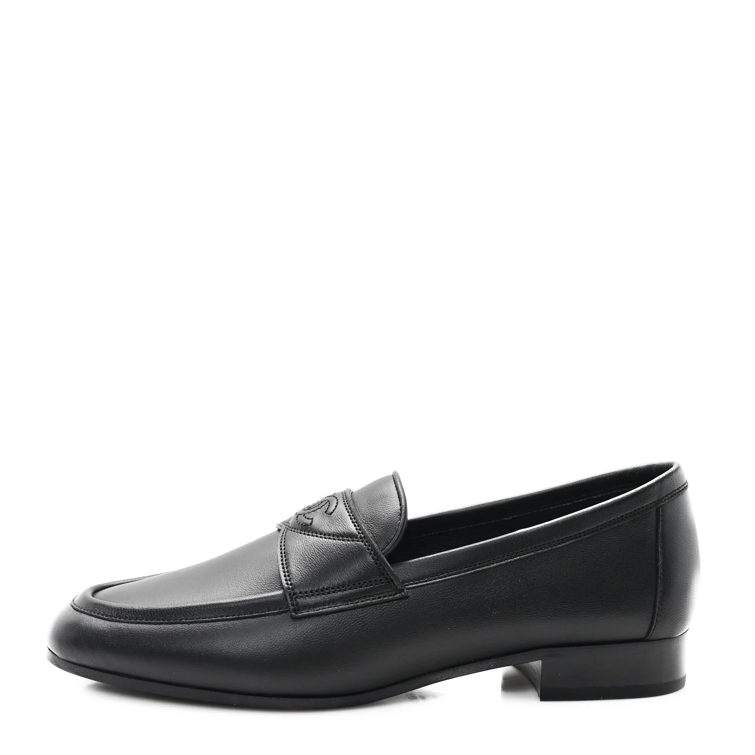 Calfskin Womens Stitched CC Loafers 36 Black