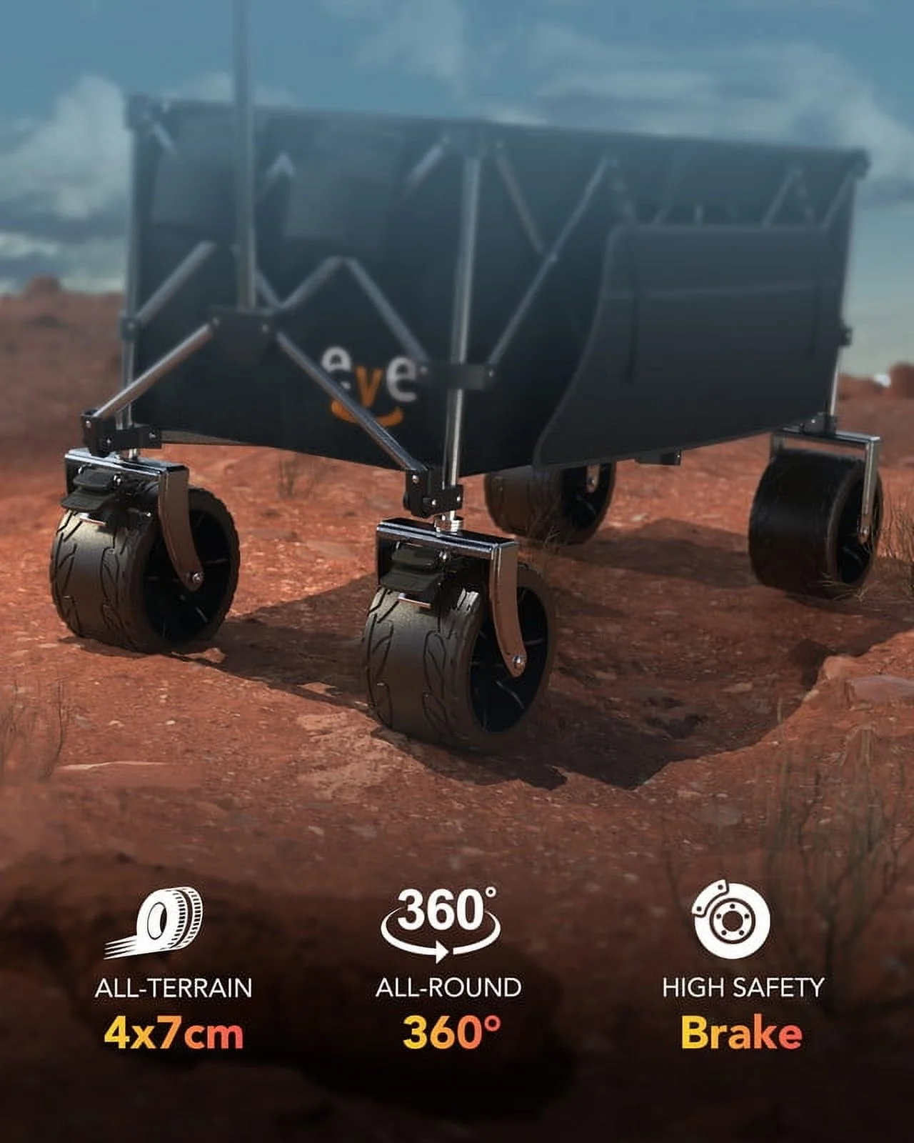 Collapsible Wagon, 440LBS Heavy Duty Wagon Carts Foldable with Side Pocket and Brakes, 66 Gallon Large Capacity Foldable Wagon-gray(Gray) - Image 10