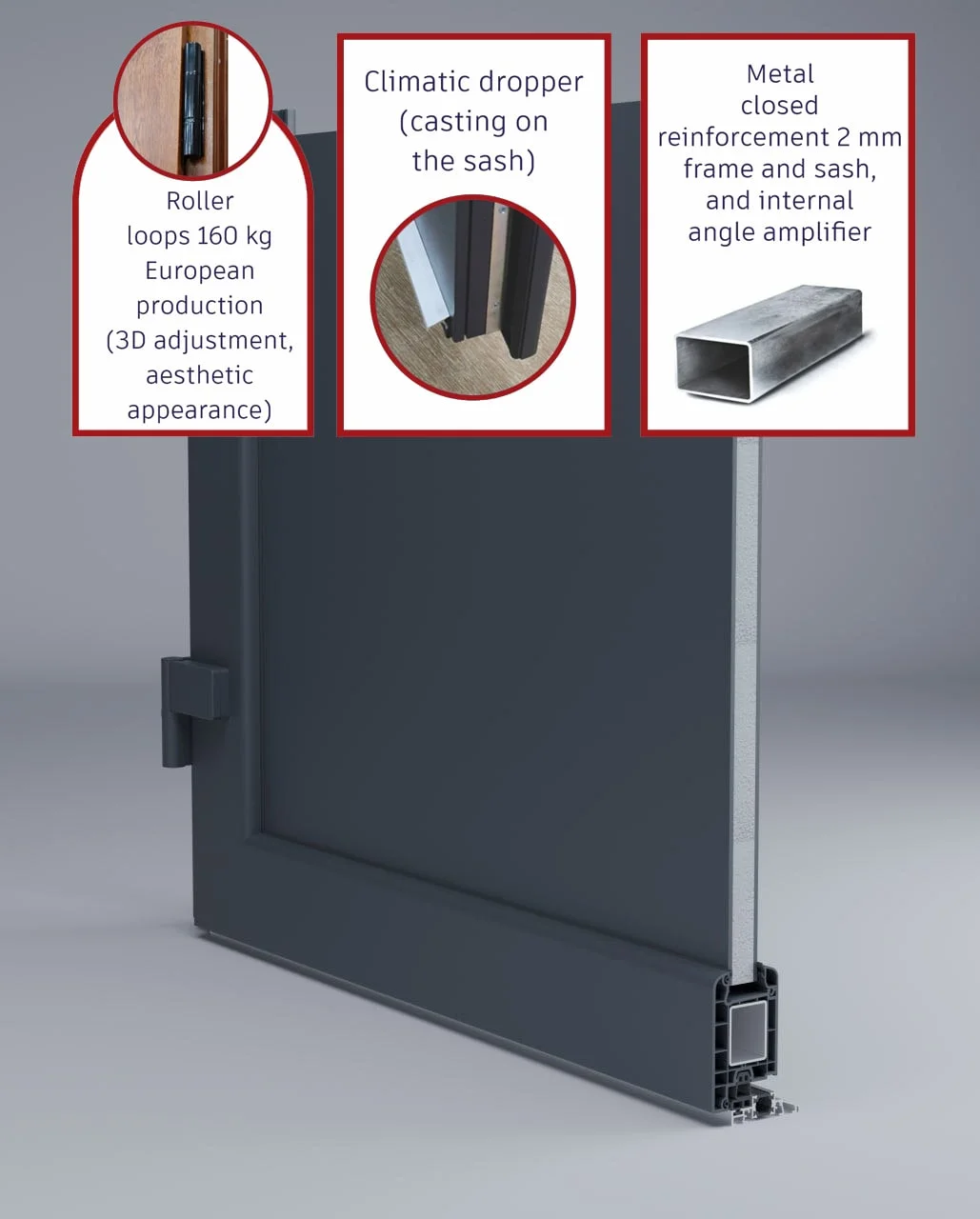 Front Exterior Prehung Metal-Plastic Door Frosted Glass / 8002 Grey Ash / 2 Side and Top Window / Office Commercial and Residential Doors Entrance Patio Garage 60" x 94" Left-hand Inswing(60" incl. 2 Sides x 94" incl. Top; Left In/Gray) - Image 4