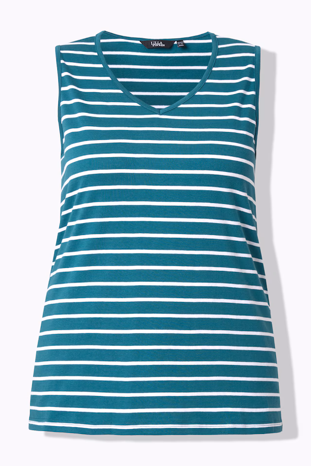 2 Pack of V-Neck Cotton Knit Tanks - Stripe, Solid