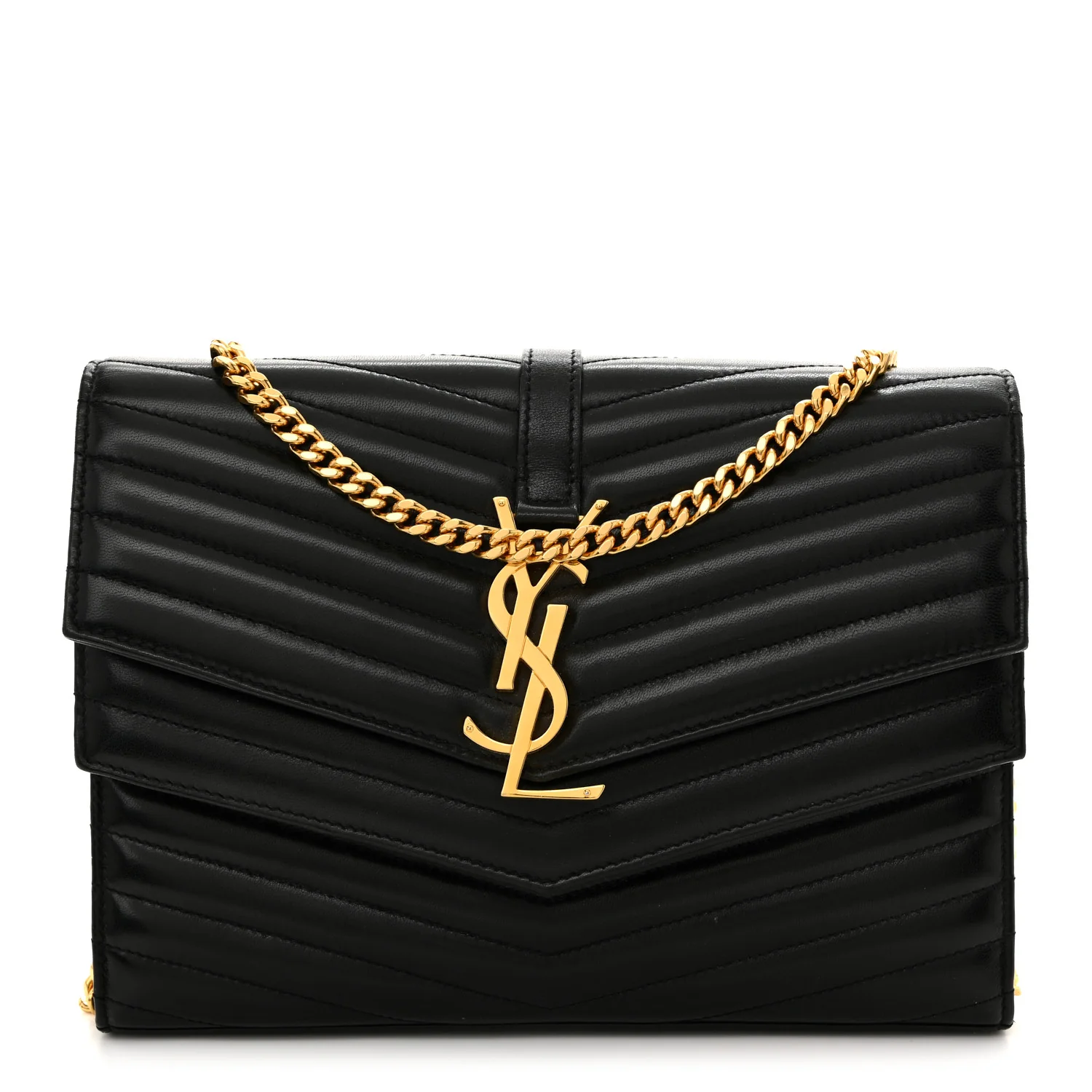 Lambskin Matelasse Chevron Monogram Sulpice Chain Wallet Black