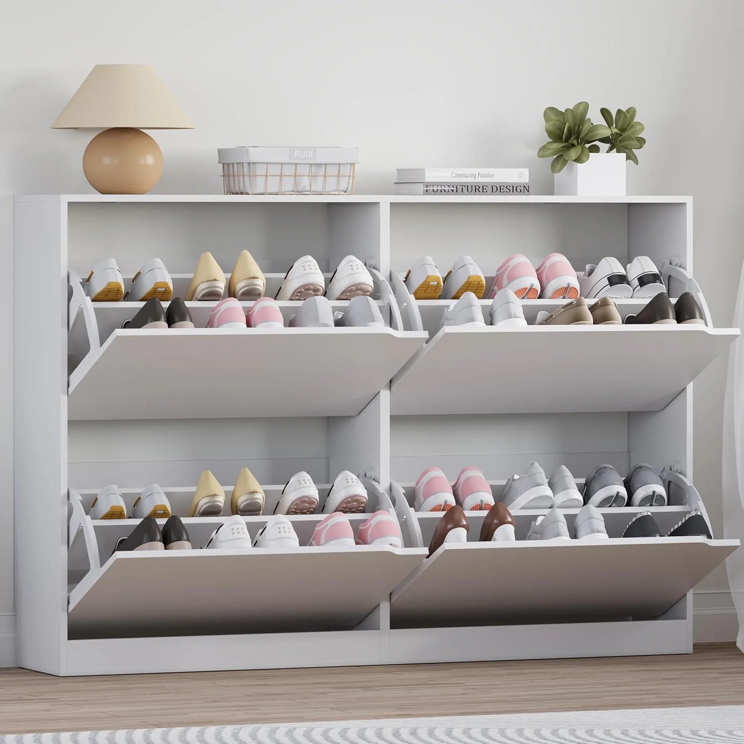 Meuble à chaussures avec 3 tiroirs rabattables, meuble à chaussures en bois dissimulé, meuble de rangement à chaussures autoportant