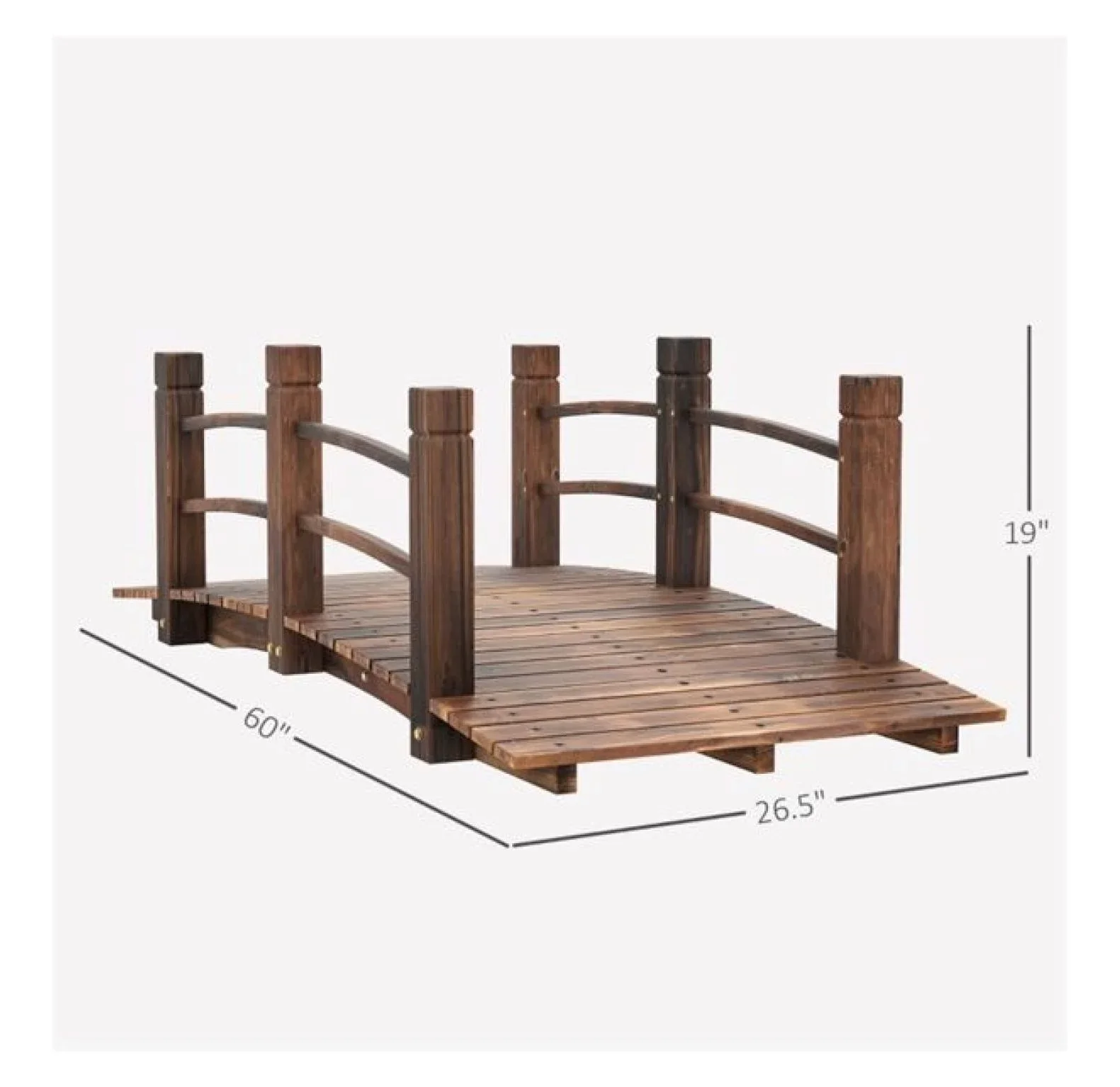 Wooden Garden Bridge Arc Footbridge 5ft - Stained Fir Wood Outdoor Decorative Bridge - Landscape Pathway Bridge with Rails - Garden Pond Bridge
