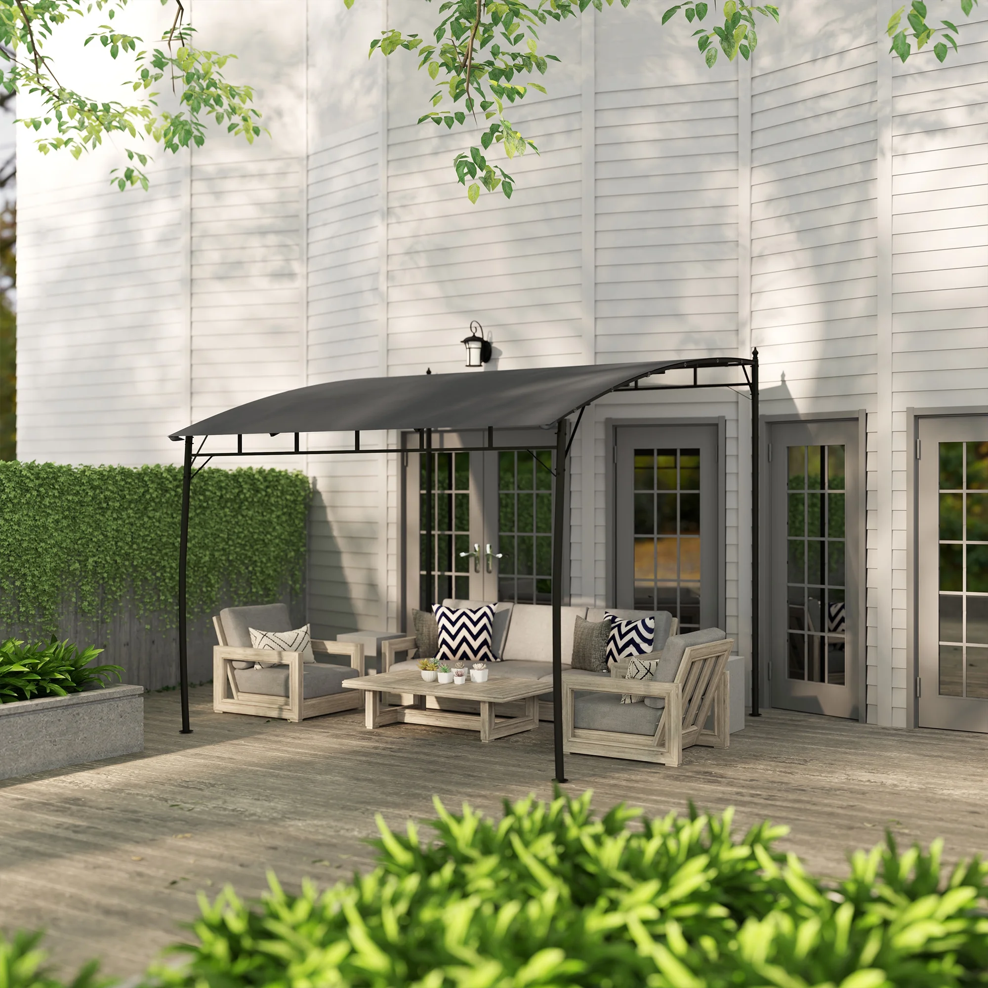 10' x 10' Pergola with UV-Resistant Canopy, Outdoor Sun Shade Shelter for Porch, Patio, Deck, Backyard, Charcoal Gray - Image 8