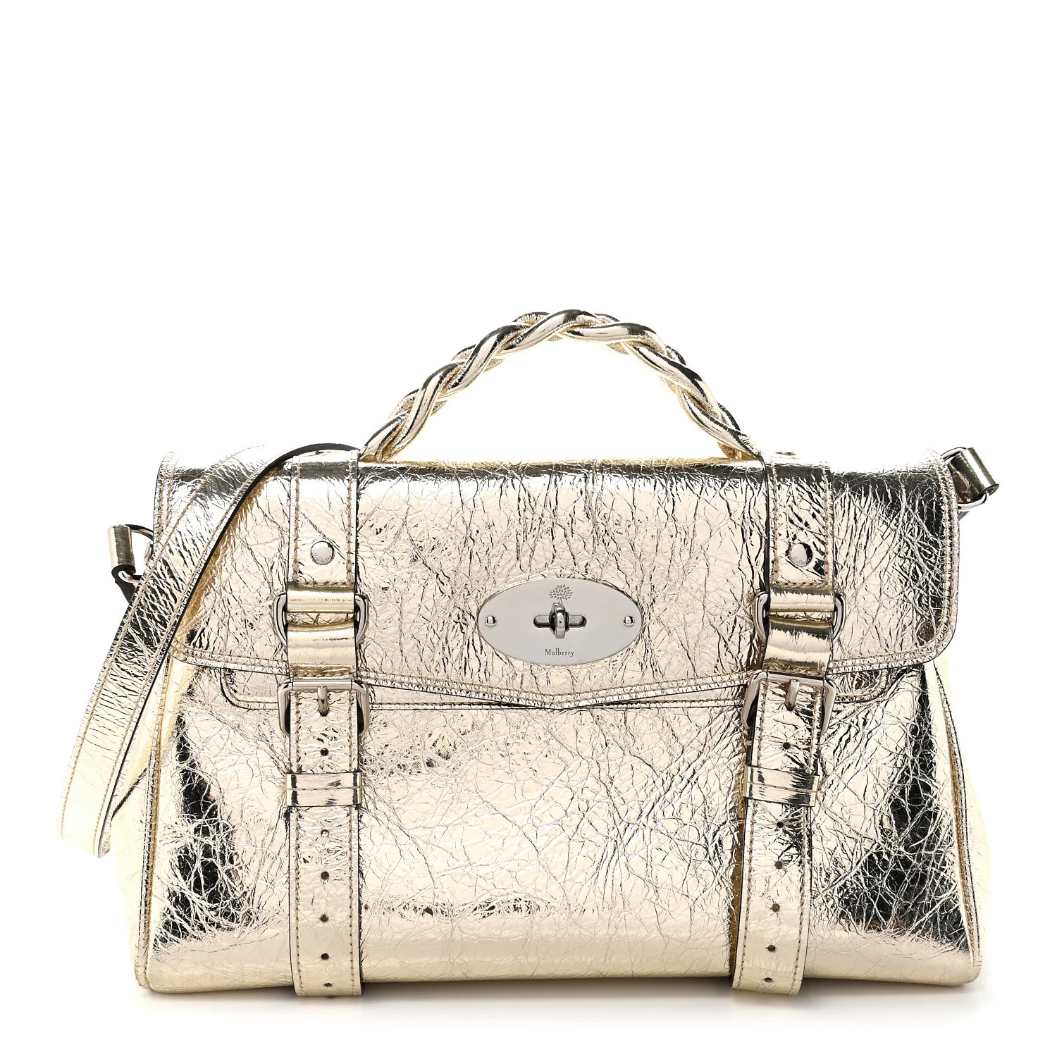 Metallic Crinkled Calfskin Medium Alexa Gold