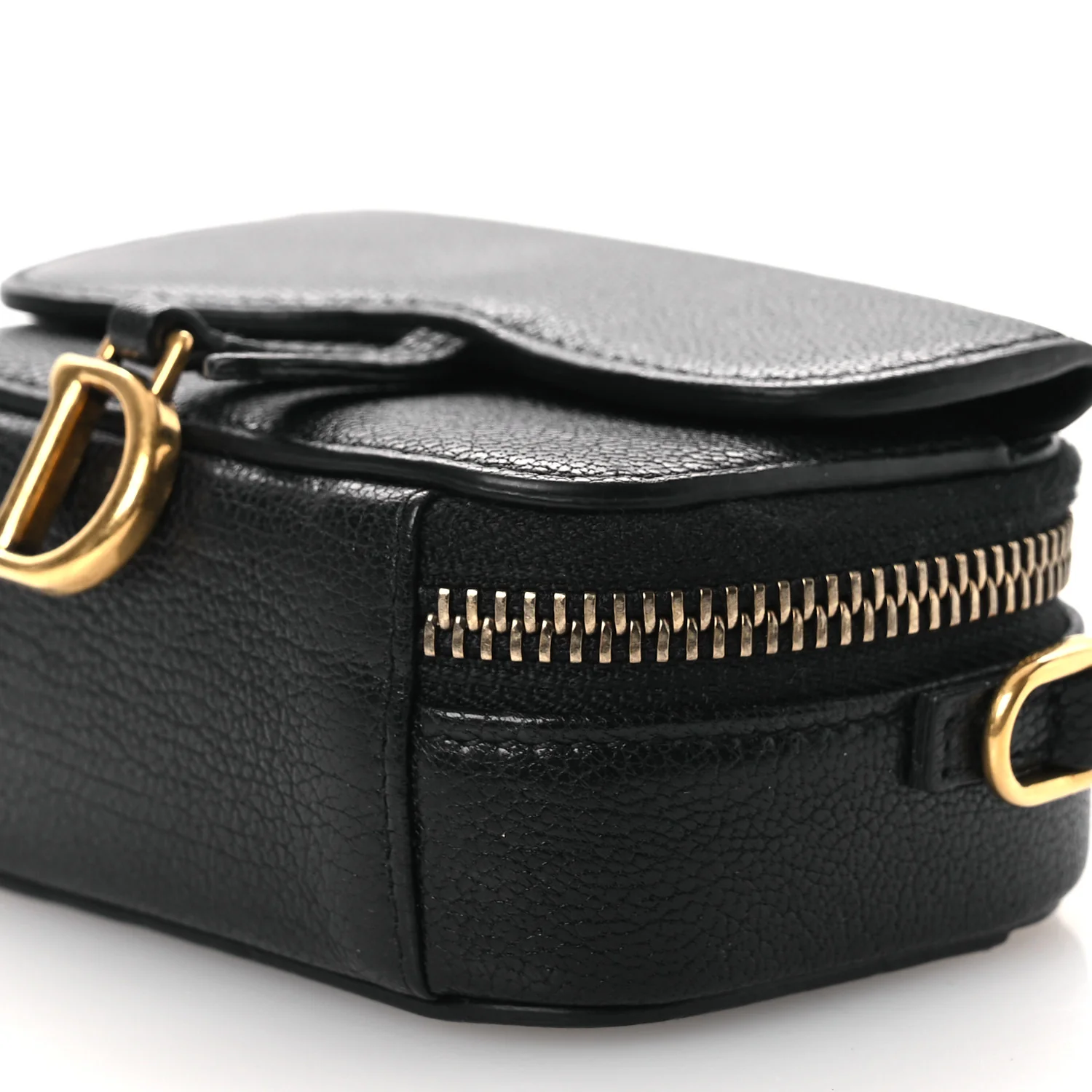 Goatskin Mini Saddle Shoulder Strap Pouch Black
