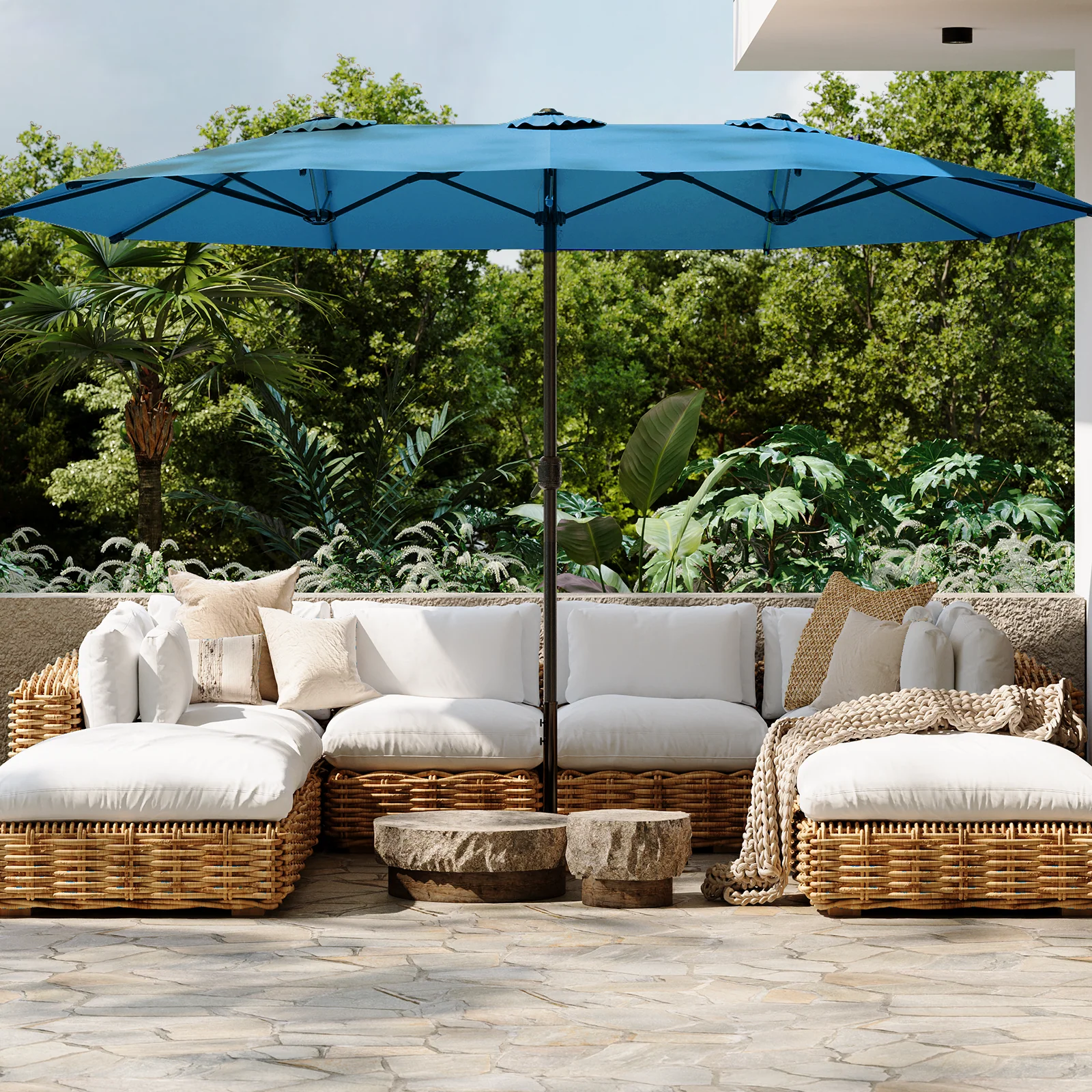 AECOJOY 15x9ft Double-Sided Patio Umbrella, Blue