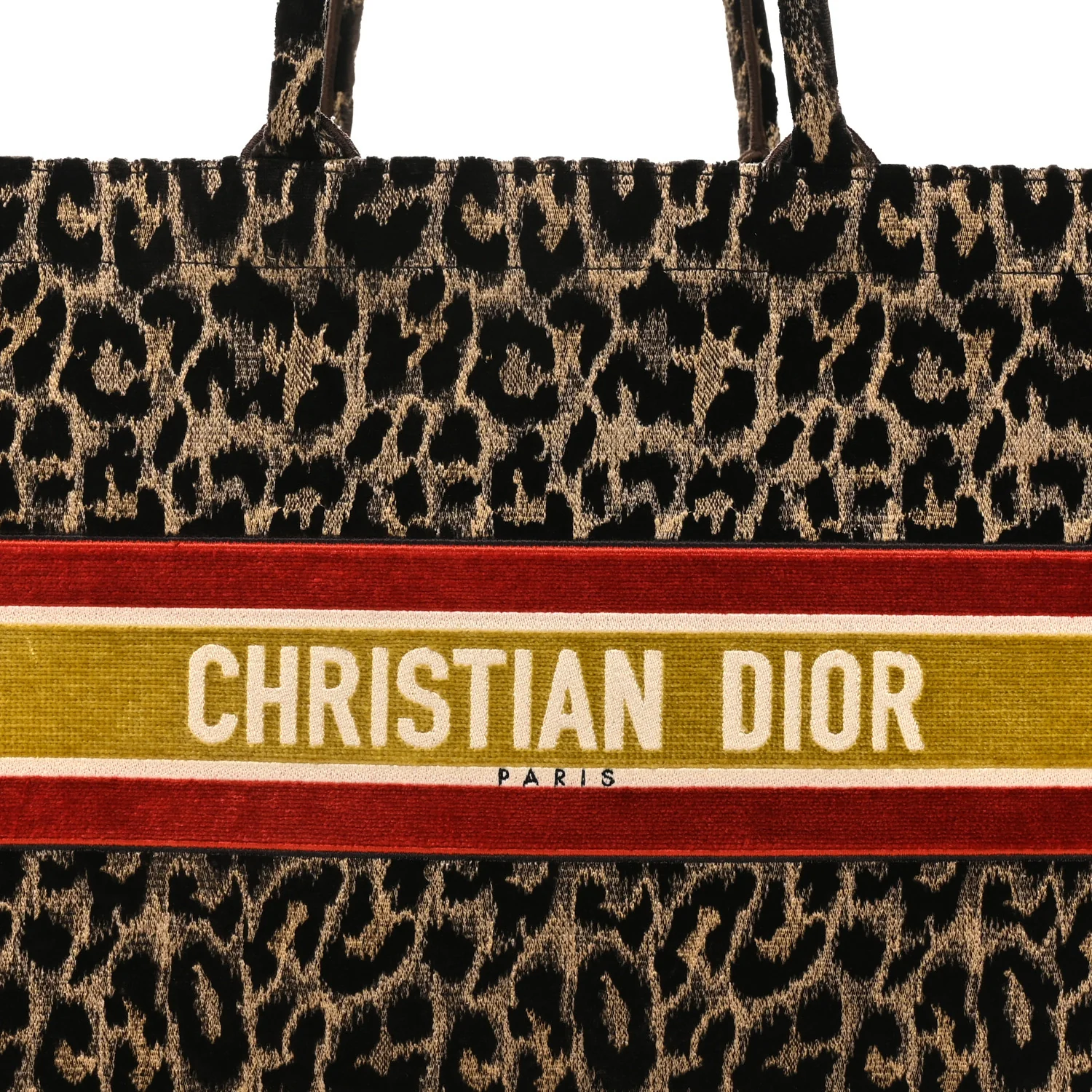 Canvas Velvet Embroidered Large Leopard Book Tote Tote Beige