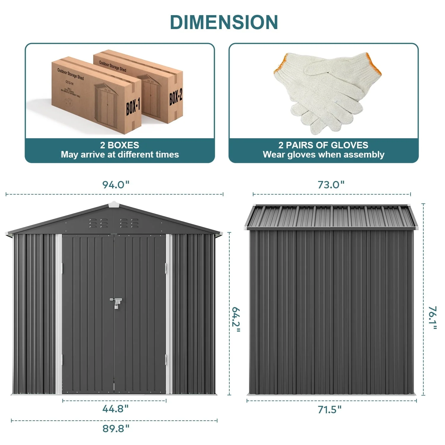 8 x 6 FT Outdoor Storage Shed on Clearance with Metal Base Frame and Double Lockable Doors for Garden, Patio Gray(6' x 4'/Brown) Image 6
