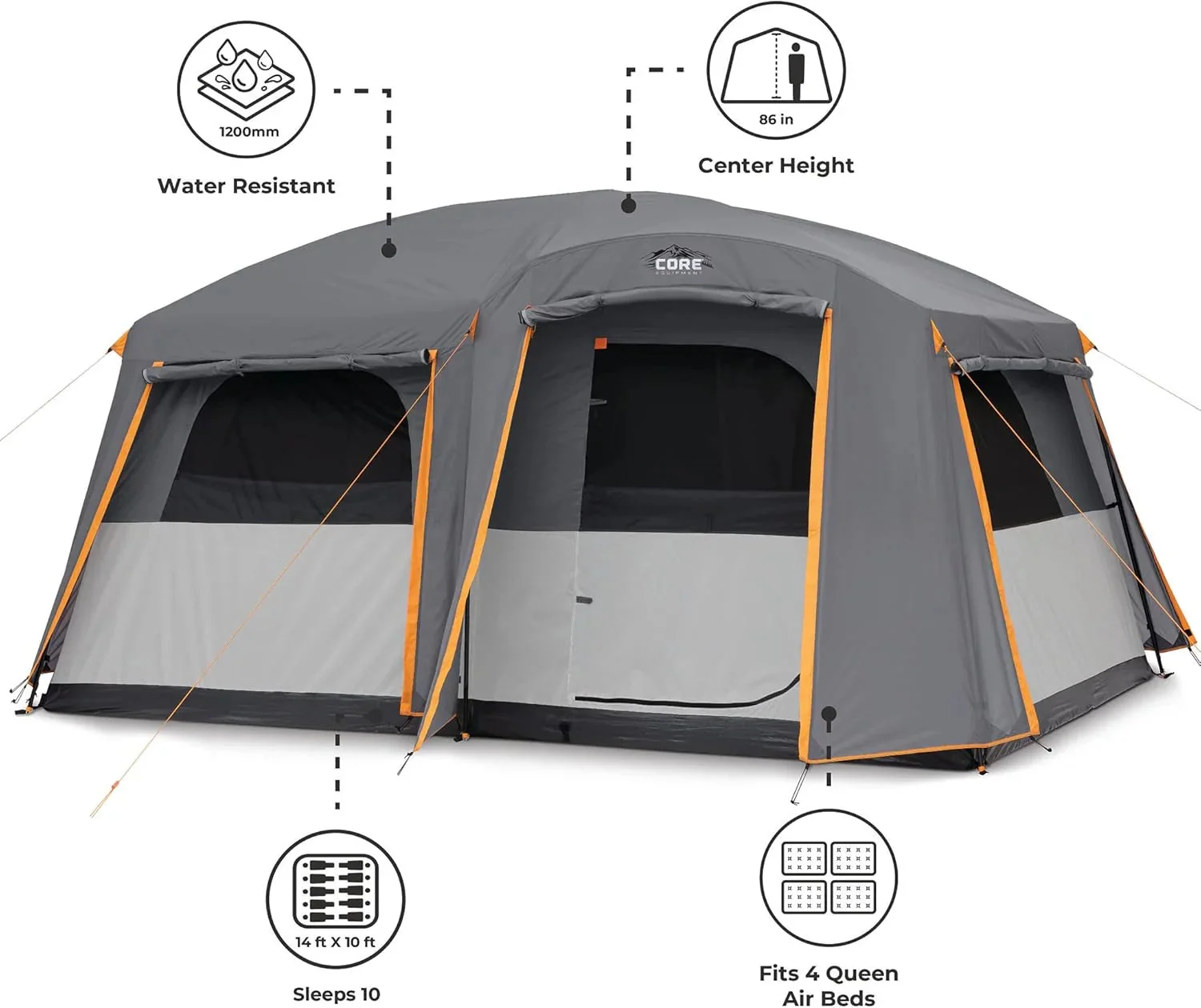 Straight Wall Cabin Tents | 10 Person / 11 Person / 12 Person Large Multi Room Family Tents for Car Camping & Outdoor Adventures