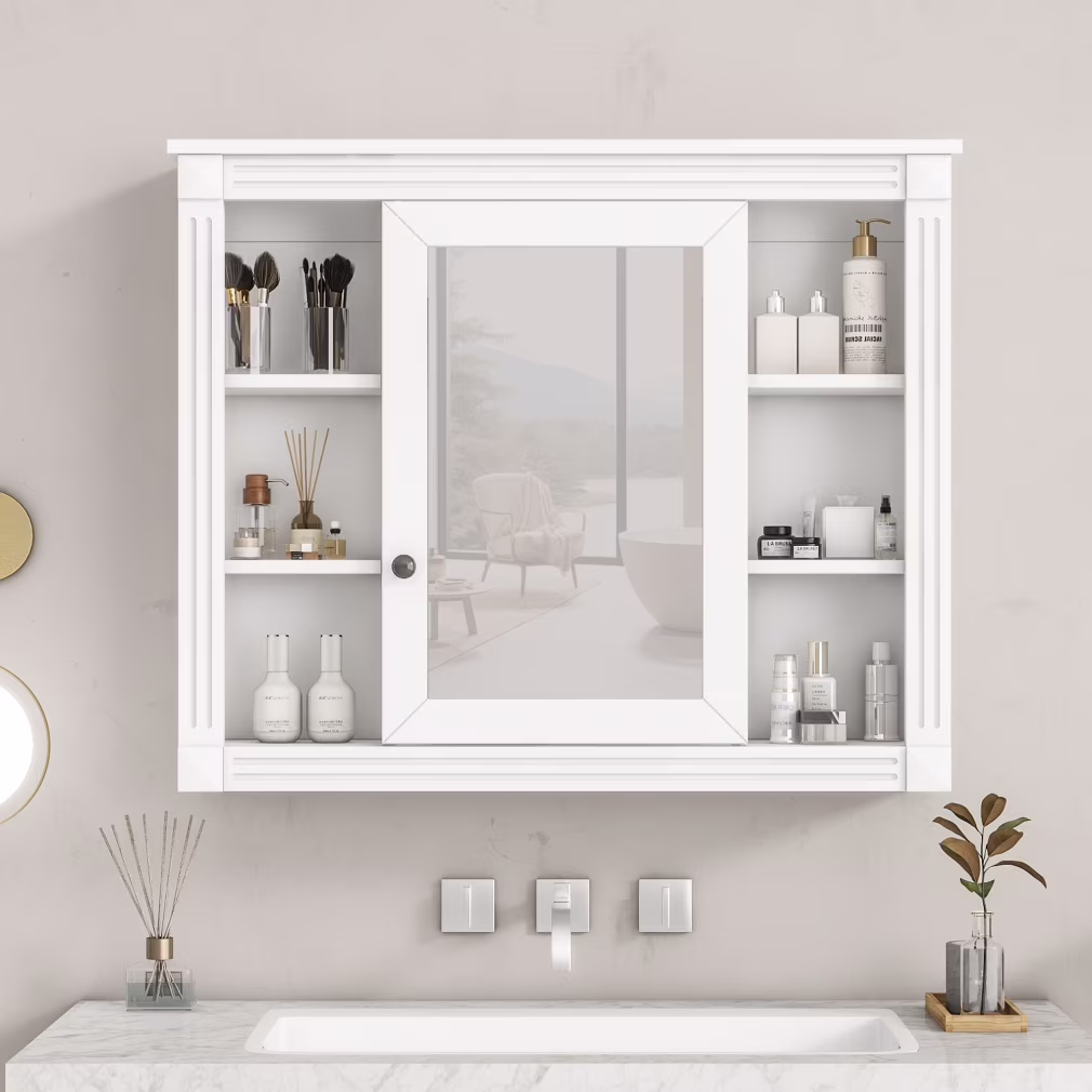 36'' Bathroom Vanity Set, Undermount Bathroom Cabinet and Mirror Cabinet, Ceramic Sink Top, Storage Cabinet with 2 Soft Closing Doors and 2 Drawers, Vanity Cabinet Set, Suit for 4'' Faucet, Gray(Mirror Cabinet+Vanity Table/Grey) - Image 8