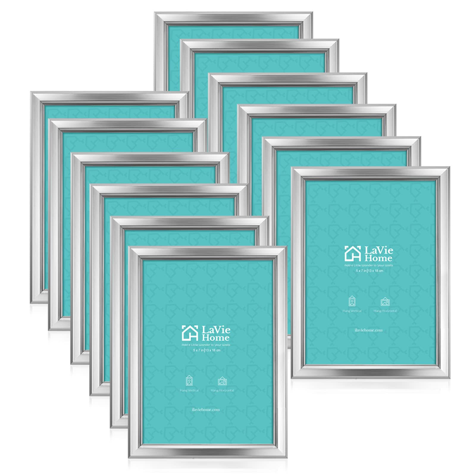 Lavie Home 5x7 Picture Frames (12 Pack, Silver) Simple Designed Photo Frames for Wall Mount Display, Set of 12 Classic Collection