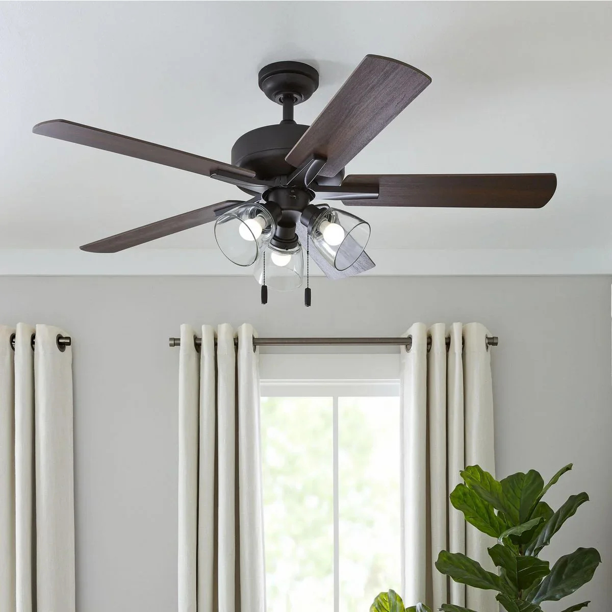 Better Homes & Gardens 52 Bronze Transitional Ceiling Fan, 5 Reversible Blades, 3 LED Bulbs Included