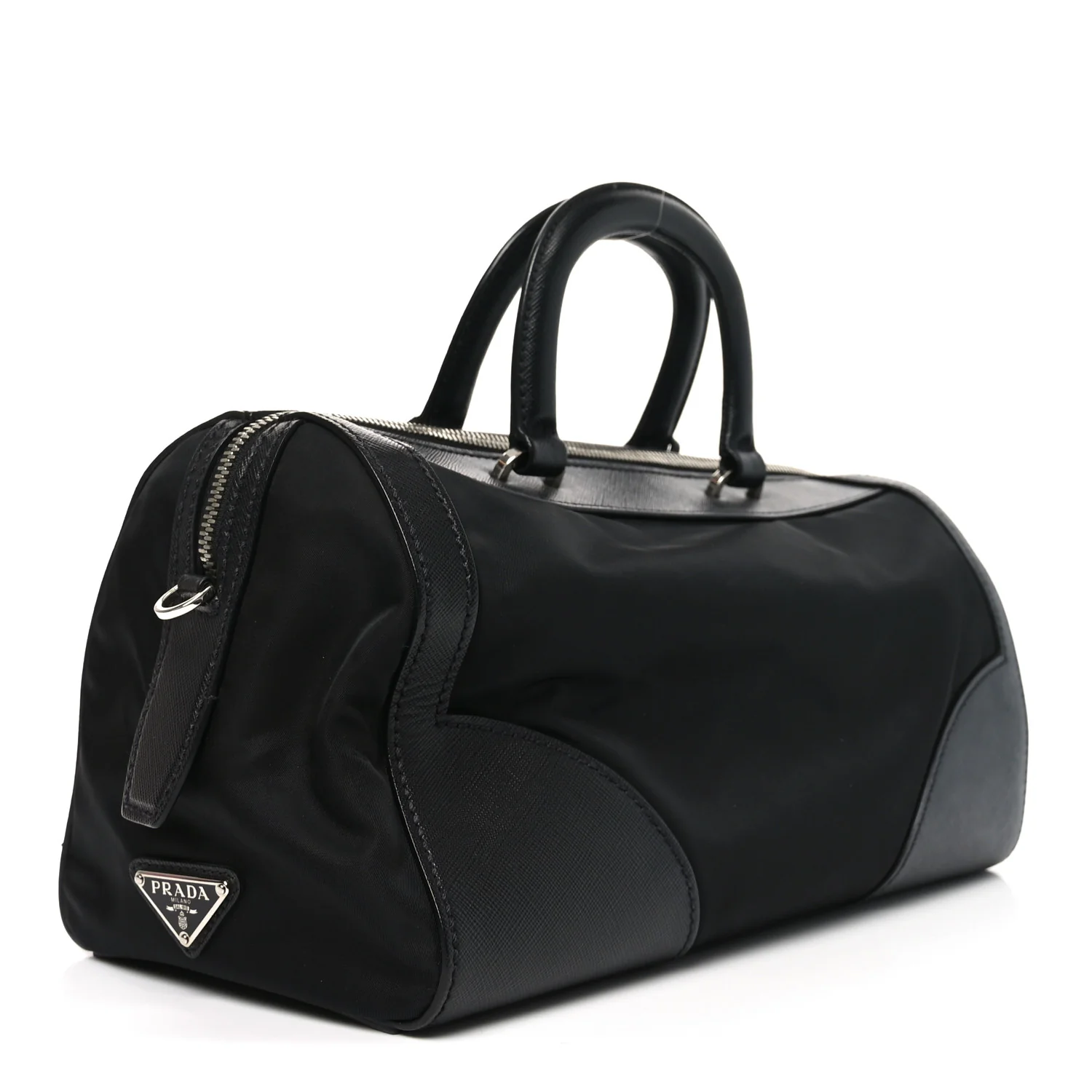 Nylon Saffiano Top Handle Bag Black