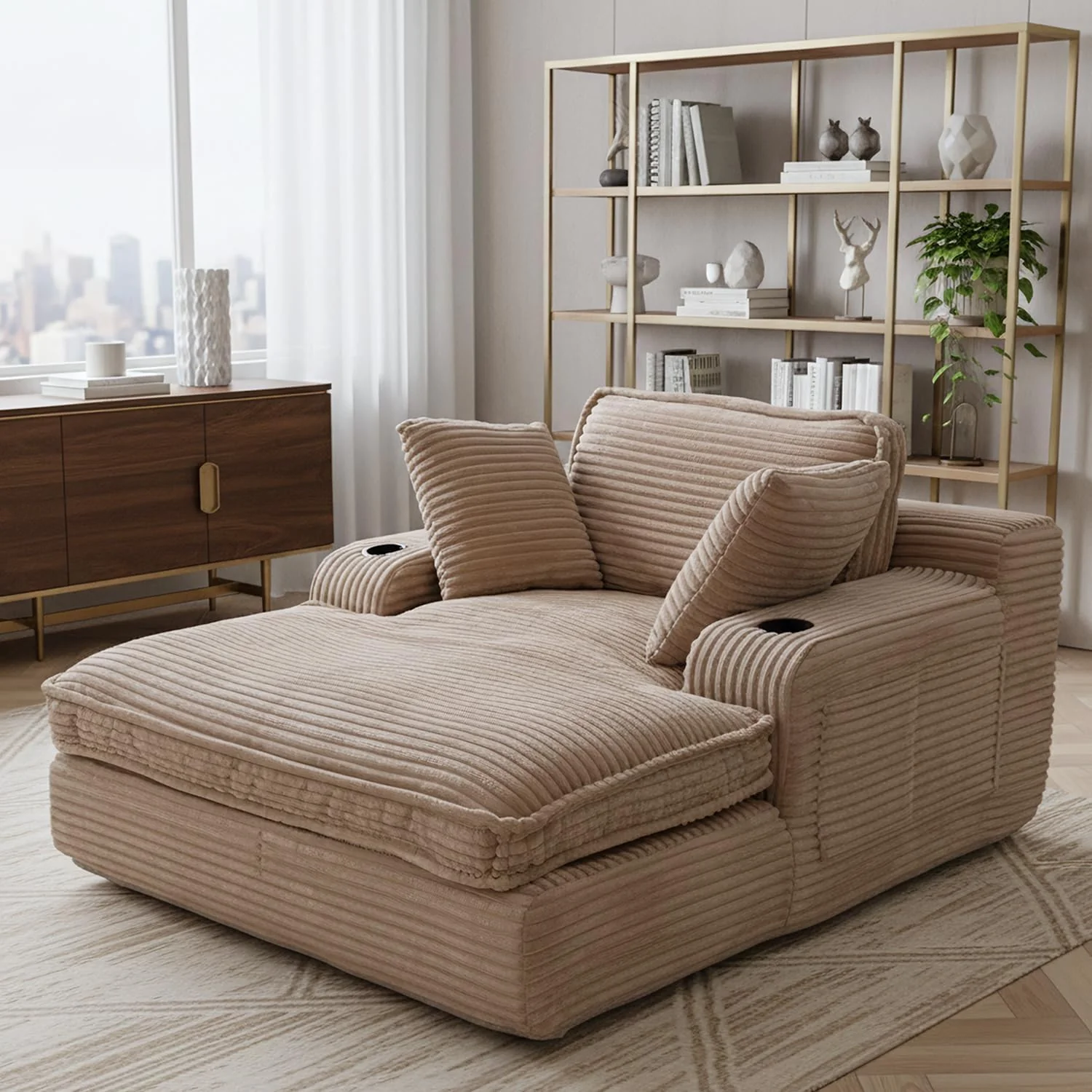 Chaise longue surdimensionnée de 170 cm (67 pouces) pour l'intérieur, canapé moelleux sans os en forme de nuage avec 3 coussins et 4 poches latérales