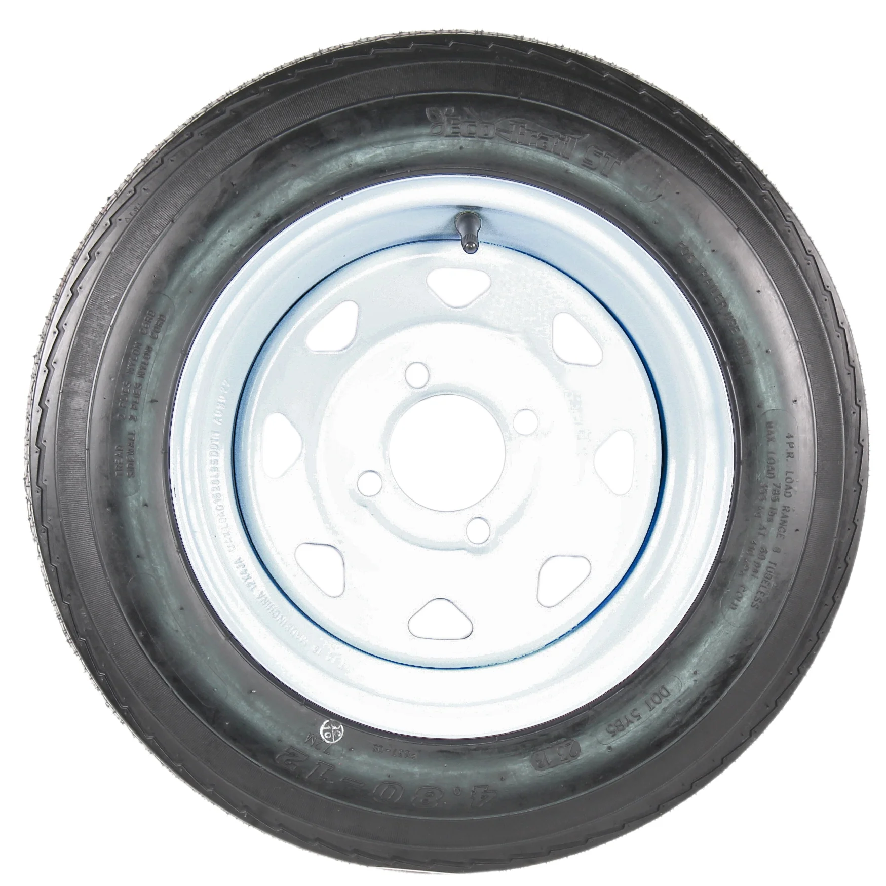 Ecustomrim 2 - Pack Trailer Tires on Rims 4.80 - 12 480 - 12 4.80 x 12 Load B 4 Lug White Wheel