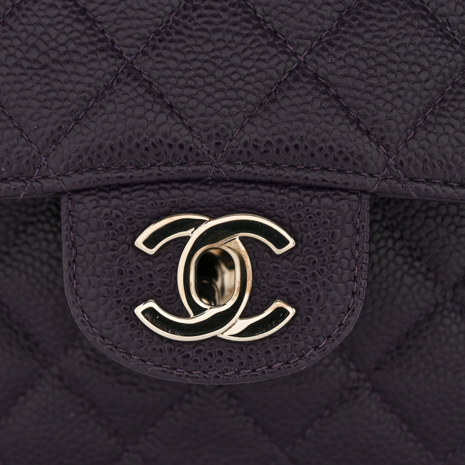 Caviar Quilted Small Double Flap Dark Purple