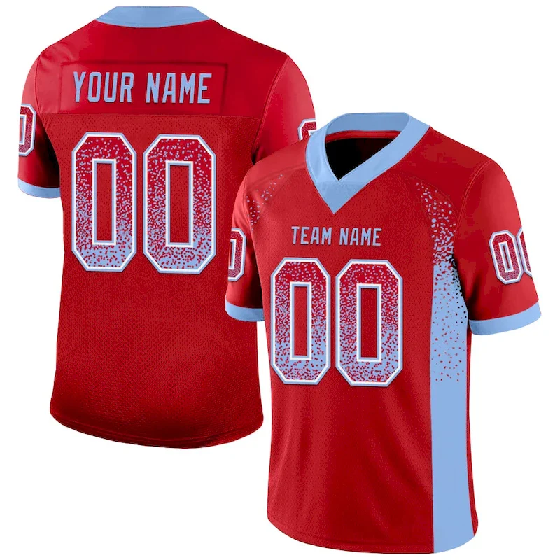 Custom Red Light Blue-White Mesh Drift Fashion rugby jersey