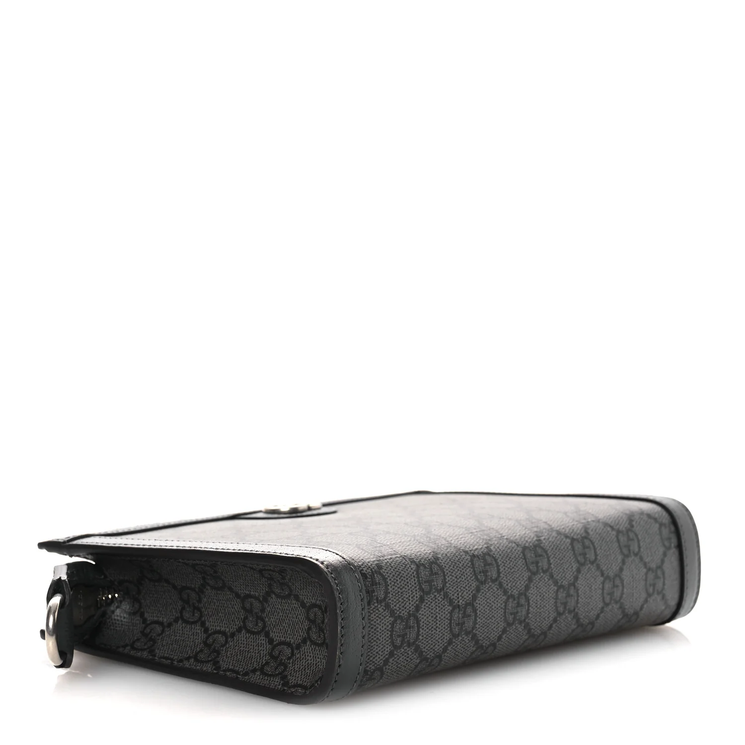 GG Supreme Monogram Textured Dollar Calfskin Web Small Ophidia Shoulder Bag Grey Black Graphite Grey