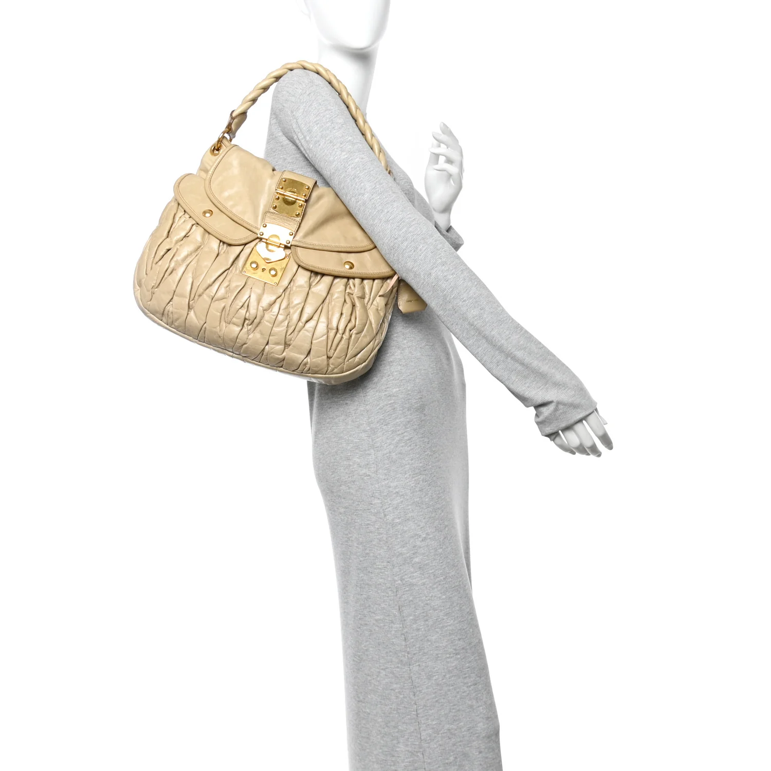 Nappa Matelasse Coffer Hobo Beige