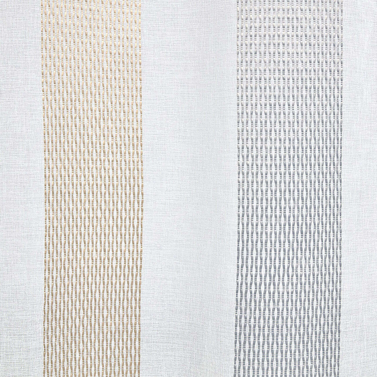 Voilage à oeillets jacquard blanc bande verticales gris et taupe