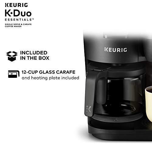 Cafetière Keurig K-Duo, cafetière à filtre pour une tasse ou une carafe de 12 tasses, compatible avec les dosettes K-Cup et le café moulu, noire