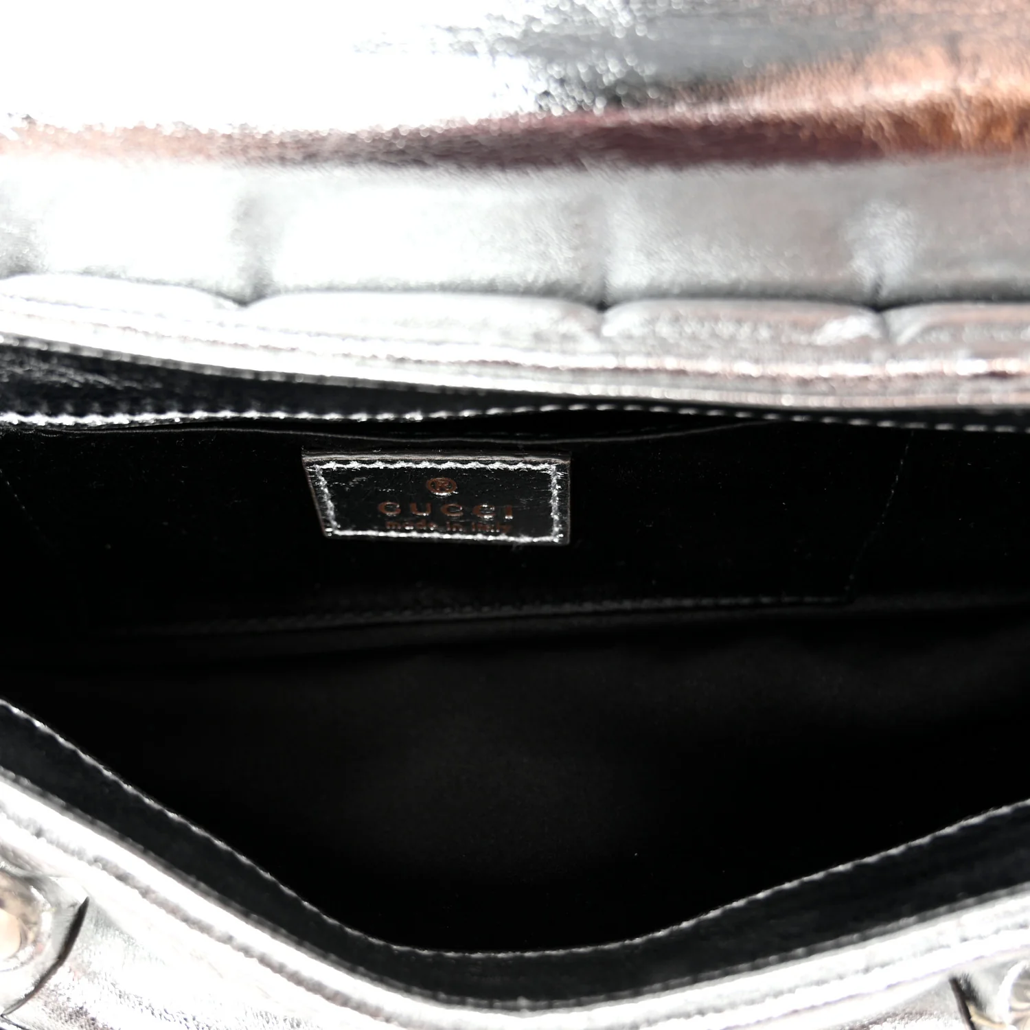 Metallic Nappa Vertical Matelasse Small Maxi Horsebit Chain Shoulder Bag Silver