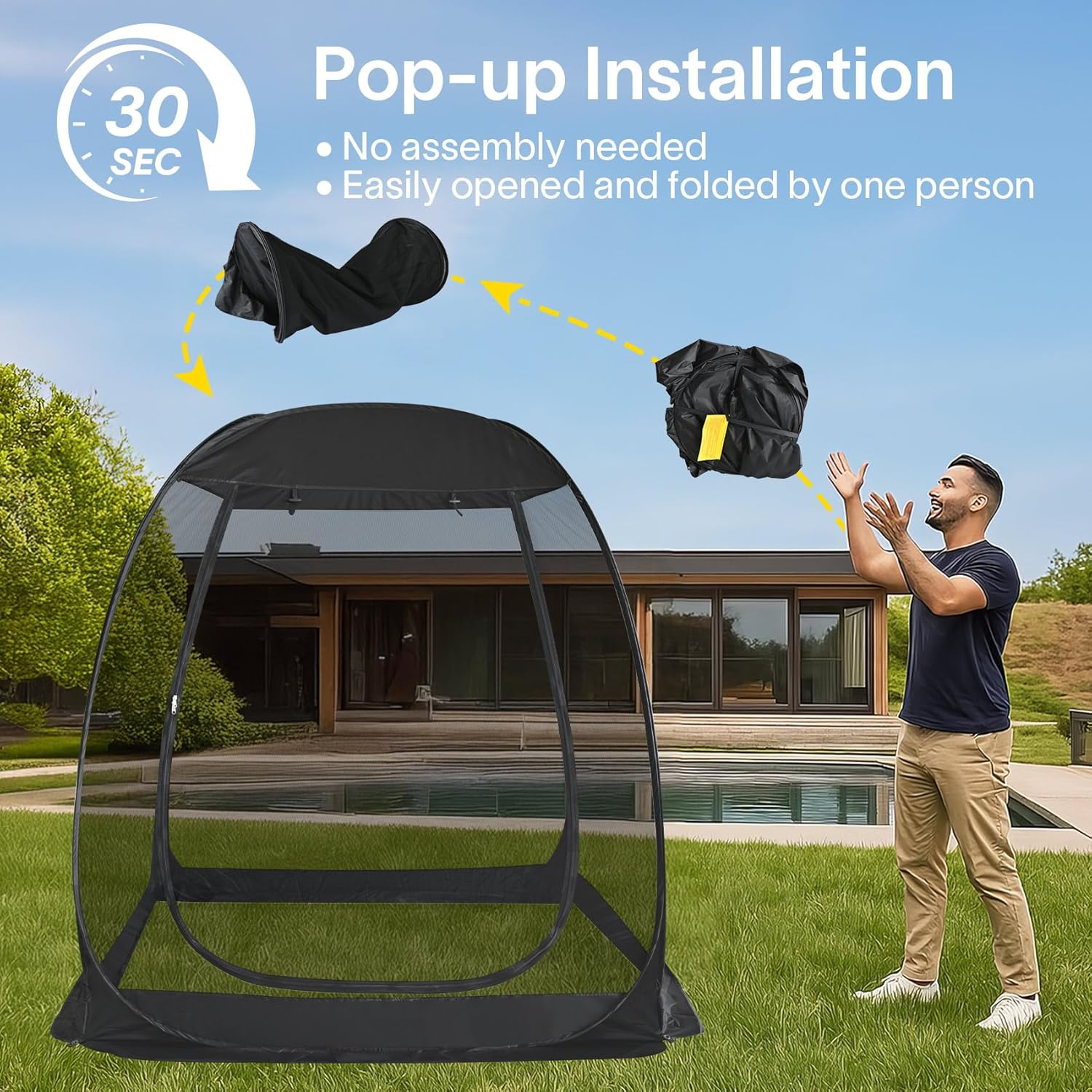 Gazebo moustiquaire pouvant accueillir 6, 10 ou 15 personnes. Tente de style igloo avec moustiquaire latérale. Idéal