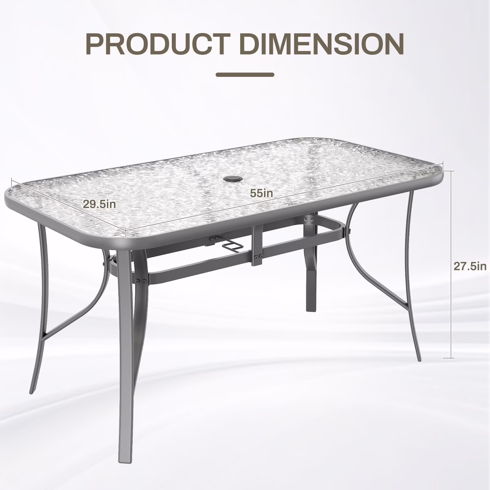 Arlopu Patio Rectangular Tempered Glass Dining Table, All-Weather Use, Outdoor Table for Garden & Backyard