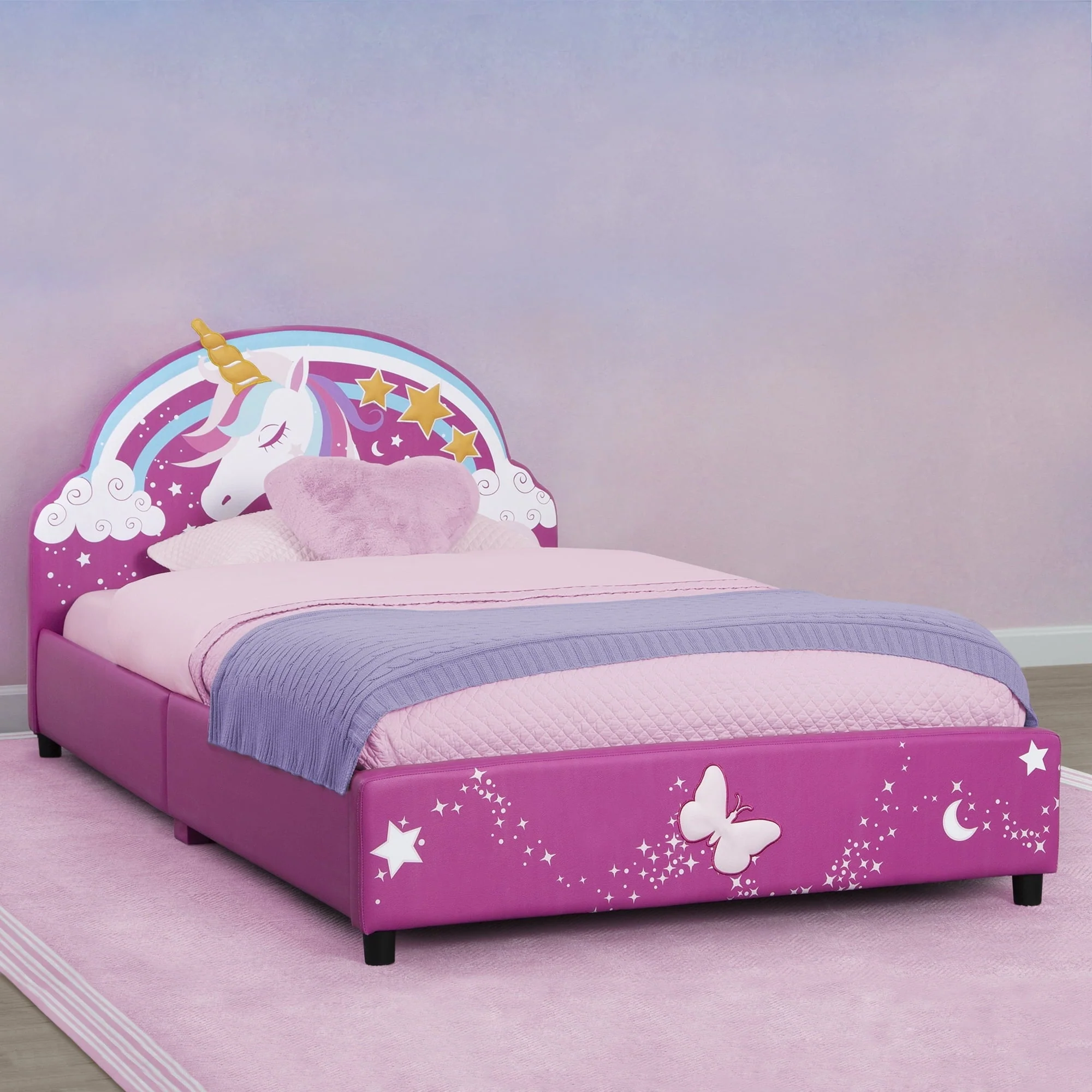 Delta Children Unicorn Upholstered Twin Bed, Pink(Unicorn)