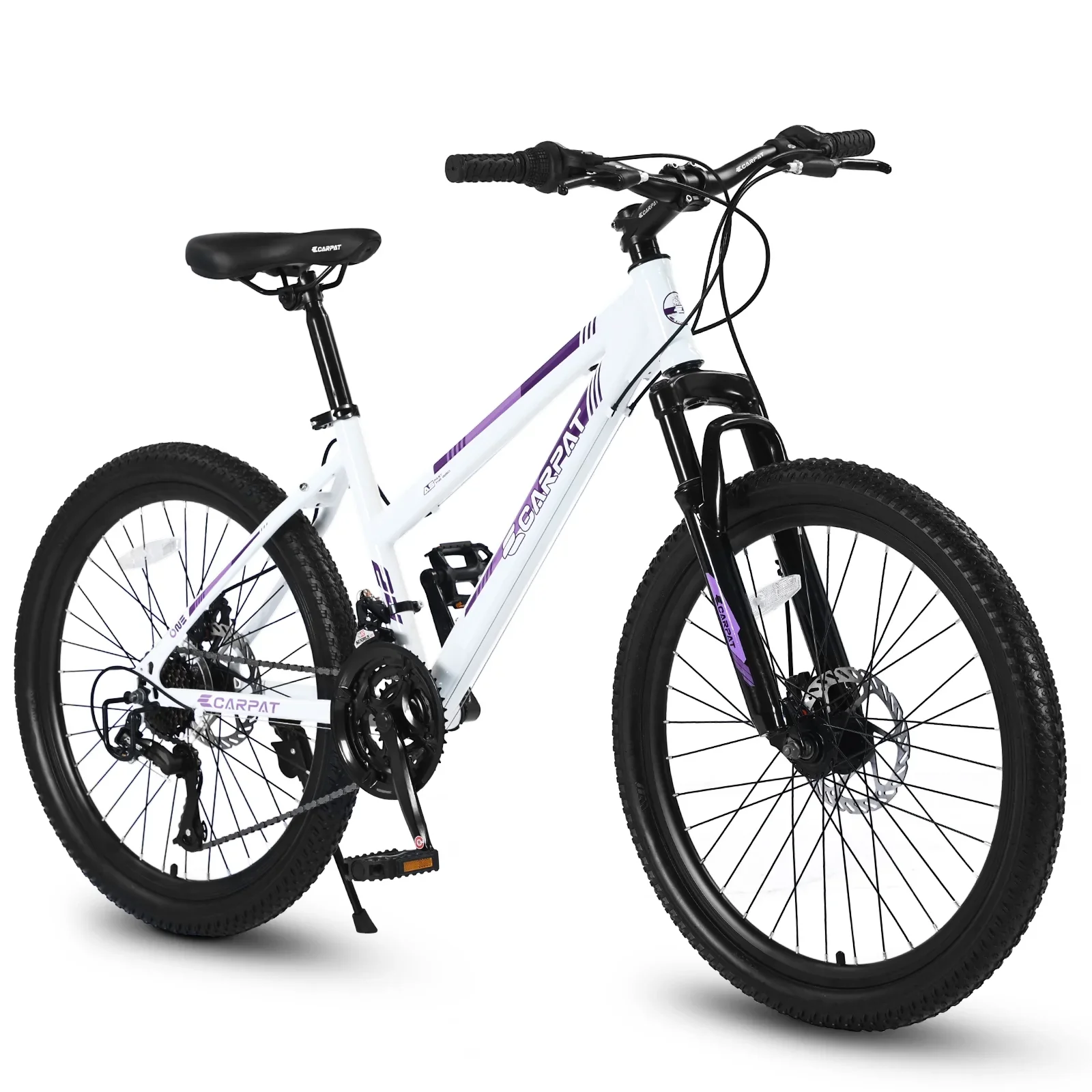 Bike, 24 Inch Outdoor Cycling Bike, 21 Speeds With Dual Disc Brake 100mm Front Suspension, HardtailBicycles, Steel Frame