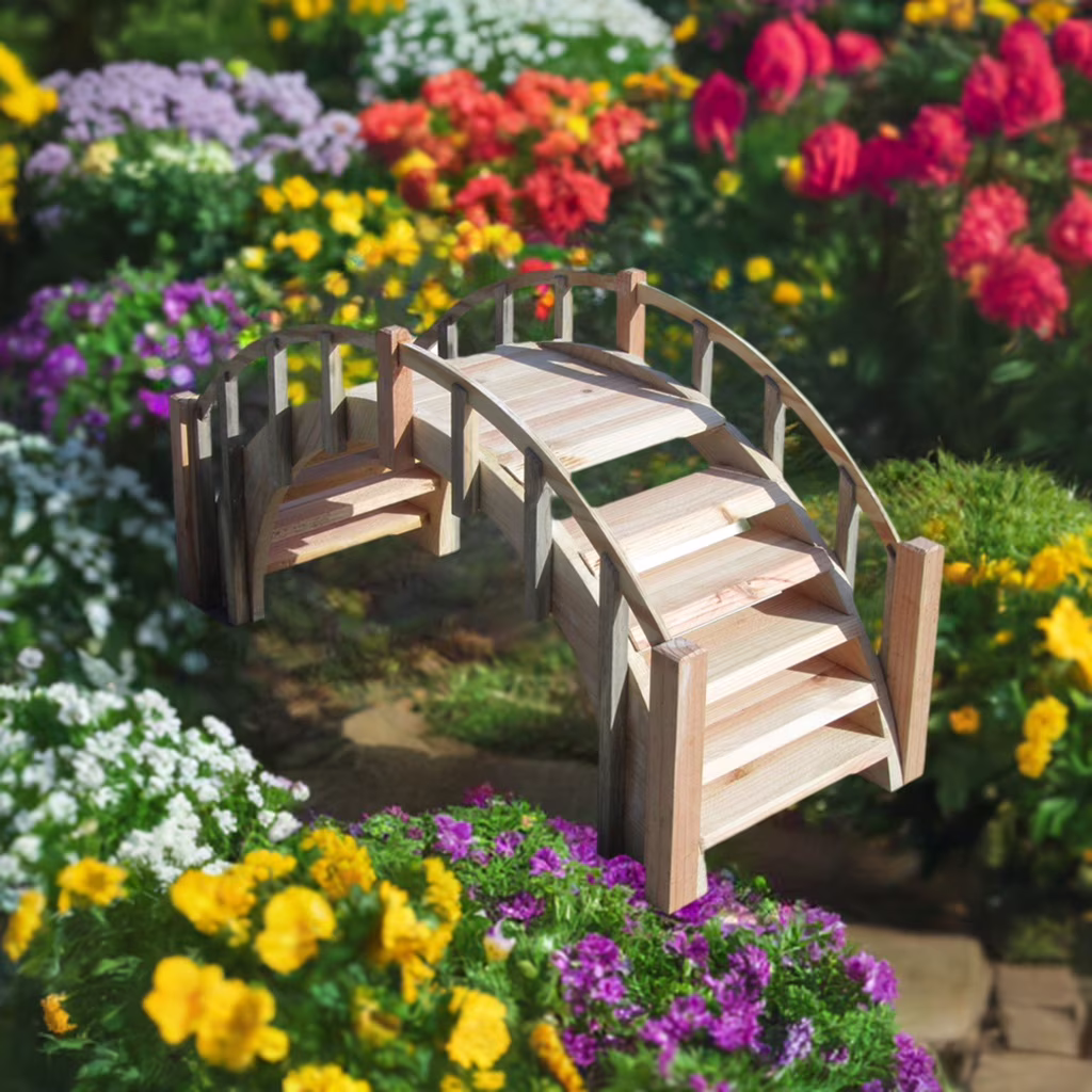 SamsGazebos Fairy Tale Wood Garden Stair Bridge with Picket Railings, 33-Inch, Unfinished