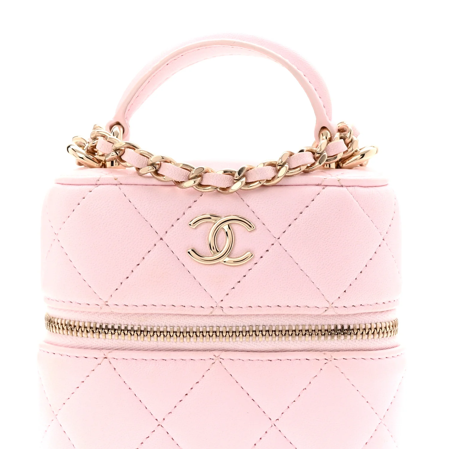Lambskin Quilted Vertical Vanity Case With Chain Light Pink